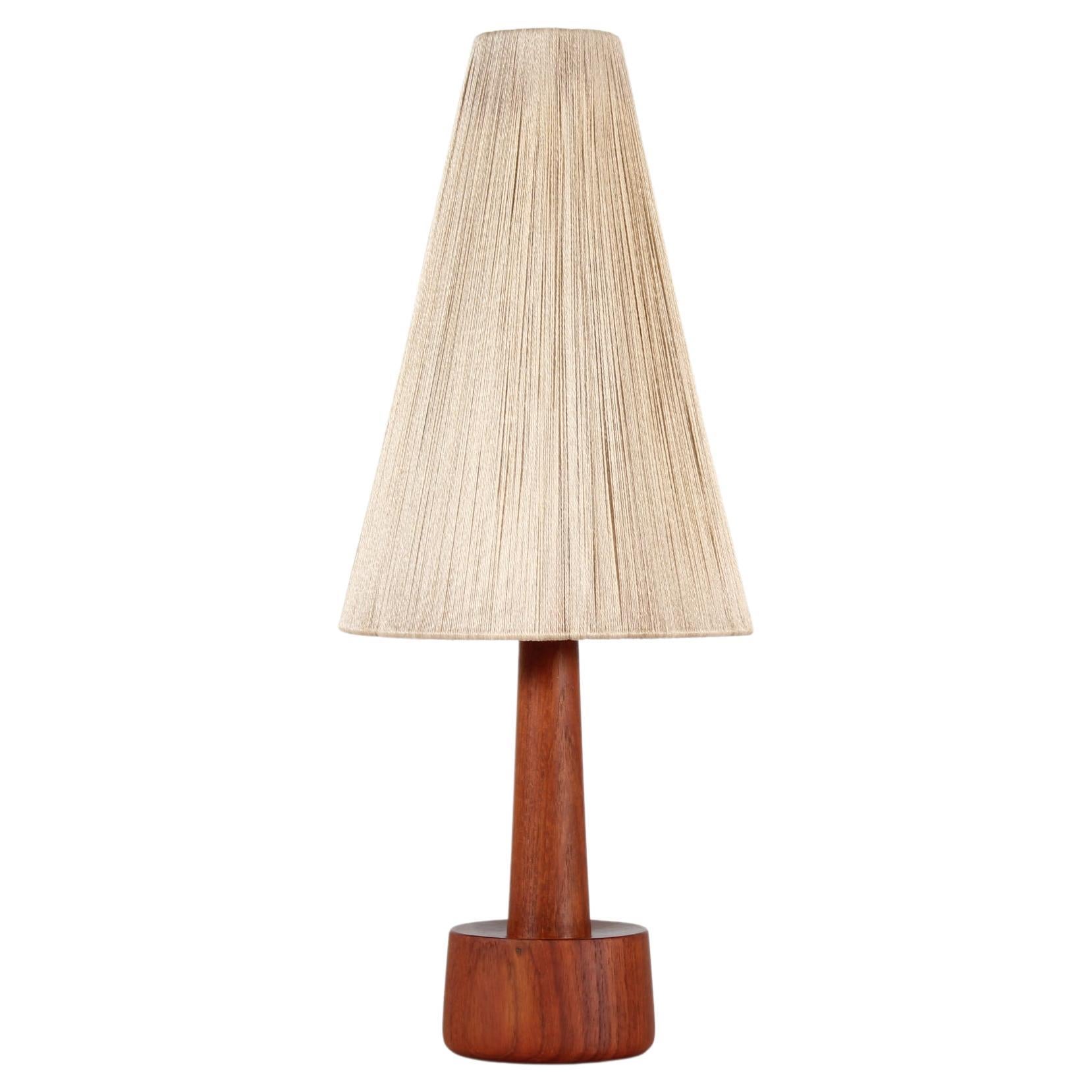 Danish Modernist Table Lamp of Teak with Cone-Shaped Yarn Shade 1970s