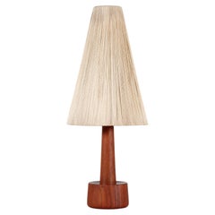 Vintage Danish Modernist Table Lamp of Teak with Cone-Shaped Yarn Shade 1970s