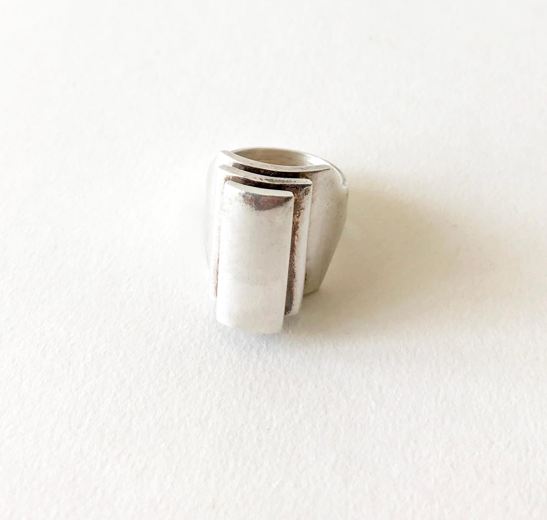 Danish modern stacked sterling silver ring, circa 1970's.  Ring is a finger size 7 and is signed Denmark, 925S.  In very good vintage condition.  