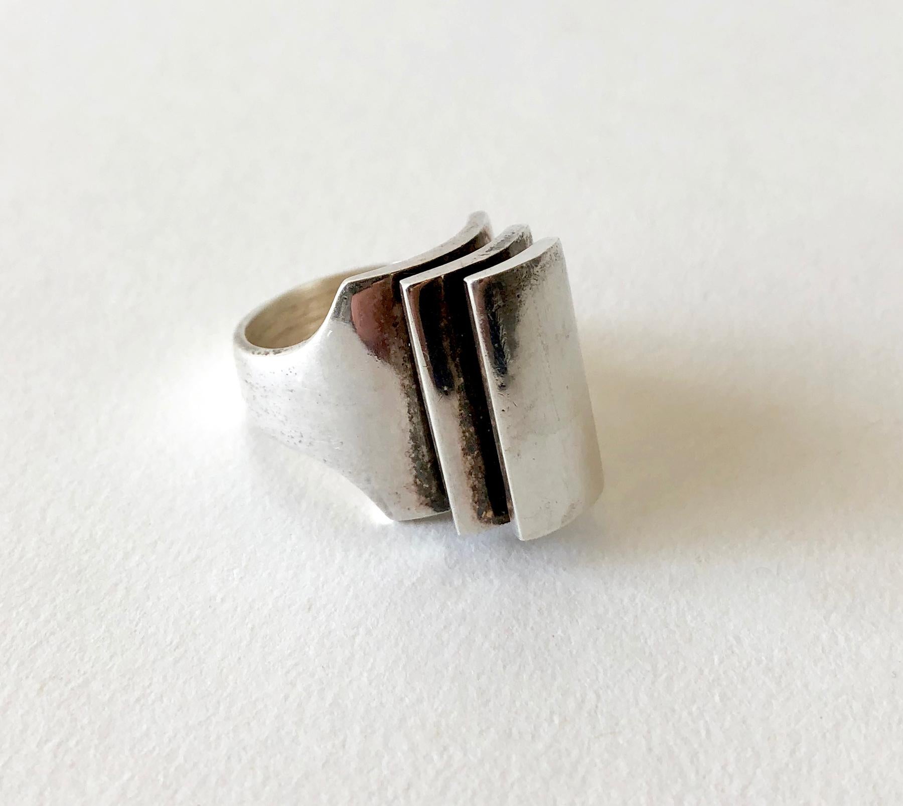 Danish Modernist Triple Tiered Sterling Silver Ring In Excellent Condition In Palm Springs, CA