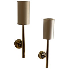 Danish, Modernist Wall Lights, Brass, Acrylic, Silk, Denmark, c. 1950s