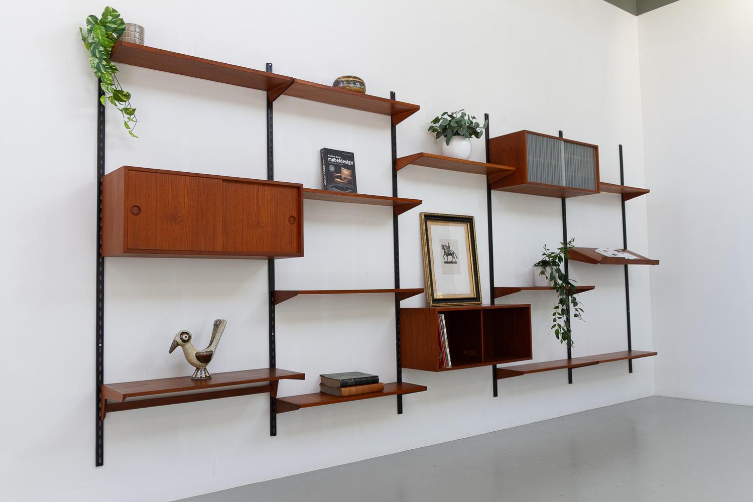 Danish Modular 5-Bay Teak Wall Unit by Kai Kristiansen for FM, 1960s. 12