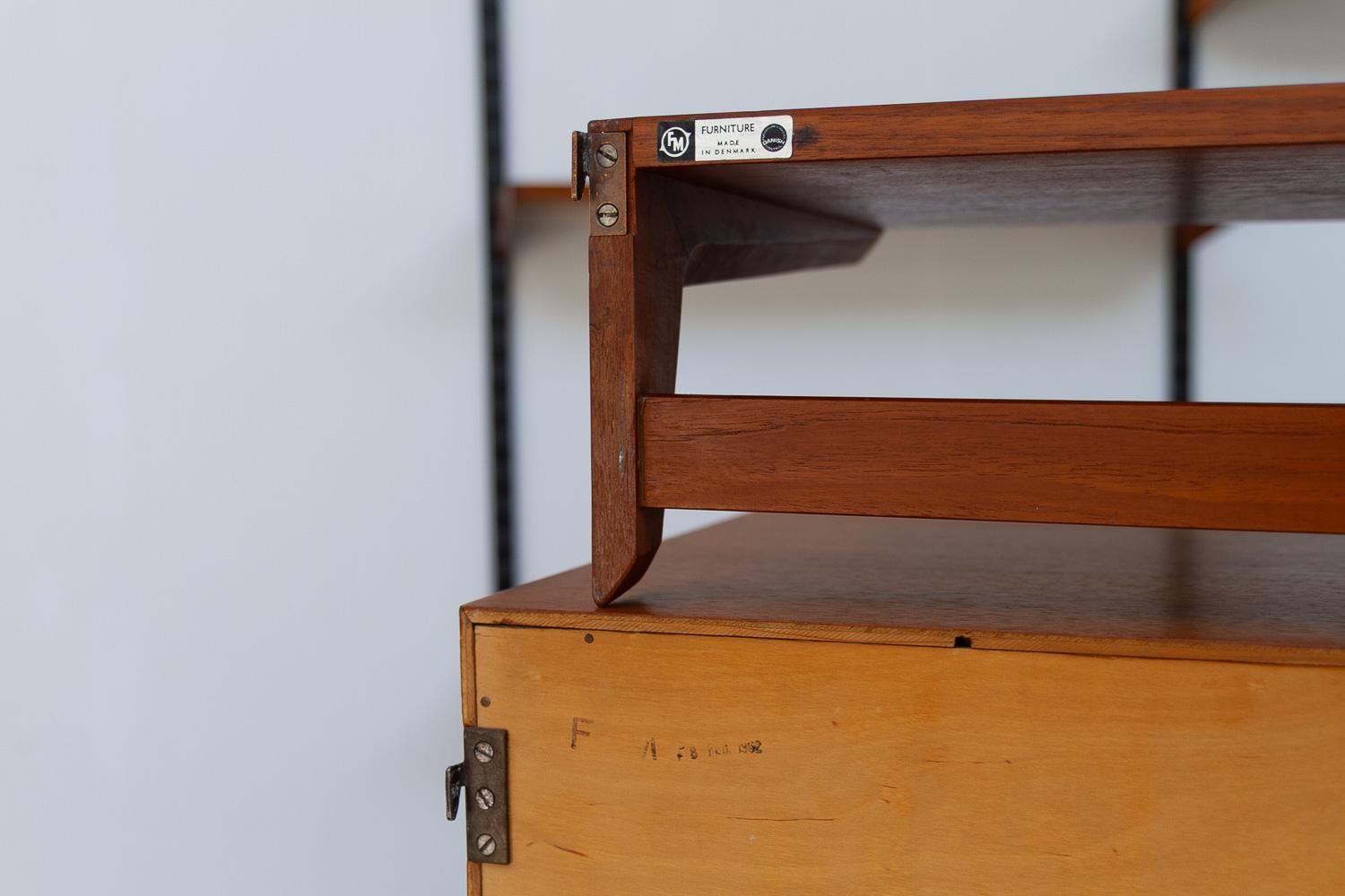 Danish Modular 5-Bay Teak Wall Unit by Kai Kristiansen for FM, 1960s. 15