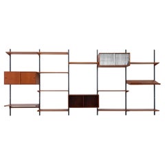 Danish Modular 5-Bay Teak Wall Unit by Kai Kristiansen for FM, 1960s.