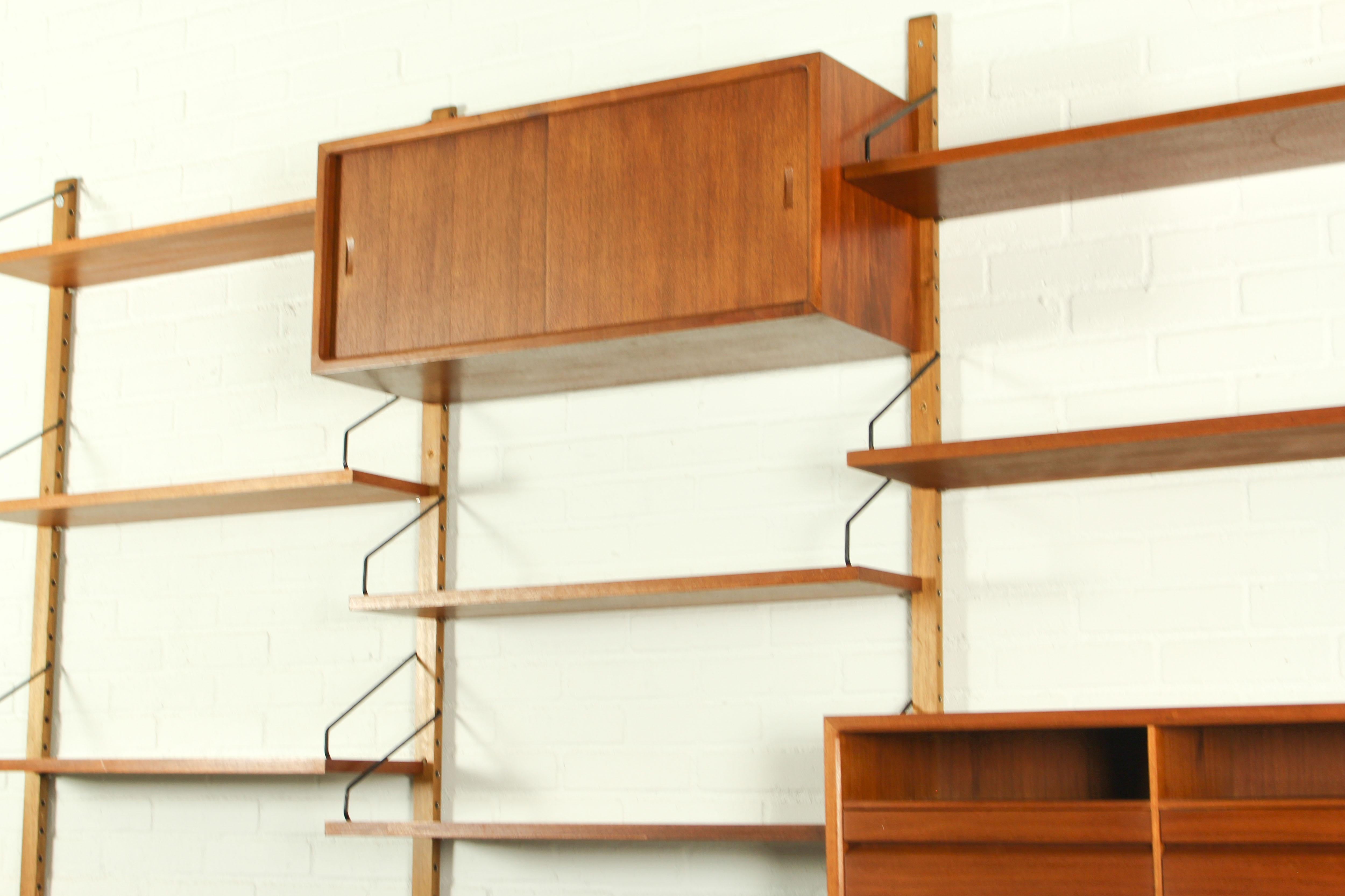 20th Century Danish Modular Teak Wall Unit by Poul Cadovius with wine cabinet, 1960s For Sale