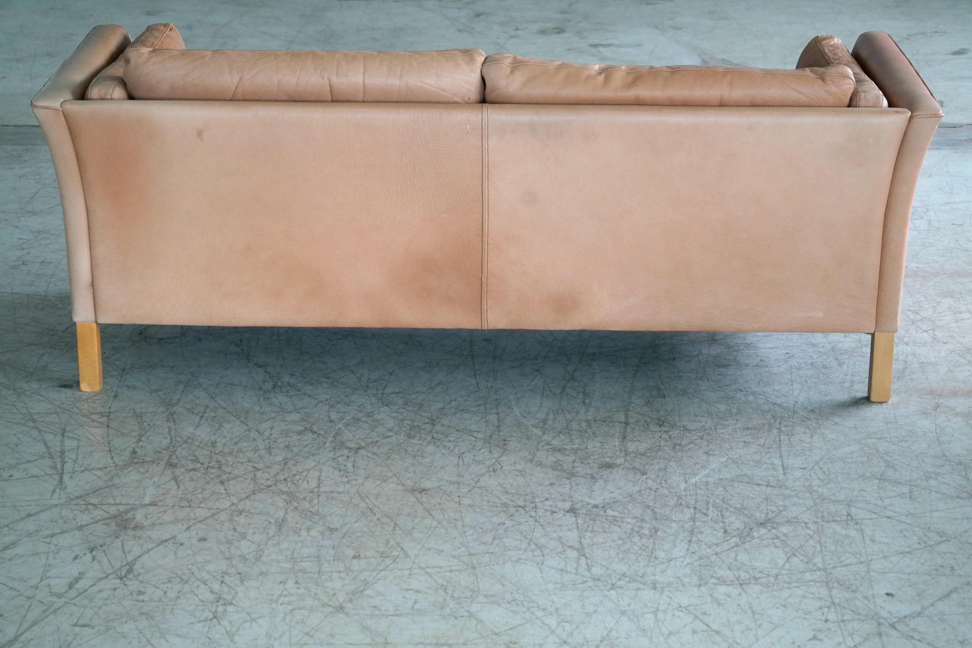 Danish Mogens Hansen 2 1/2-Seat Sofa in Light Tan Patchwork Buffalo Leather 7