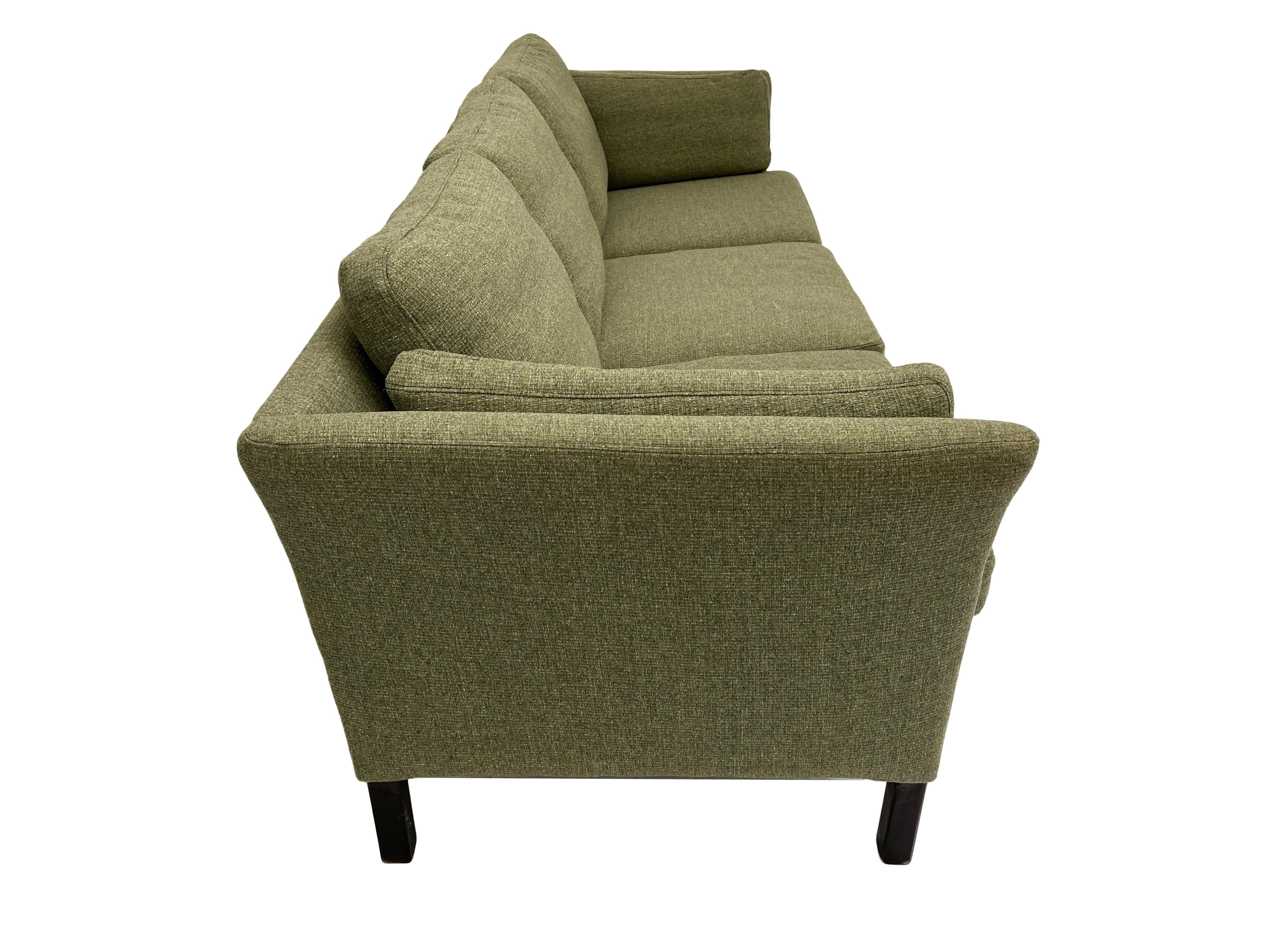 Danish Mogens Hansen Sage Green Wool 3 Seater Sofa Mid Century 1960s In Excellent Condition For Sale In London, GB