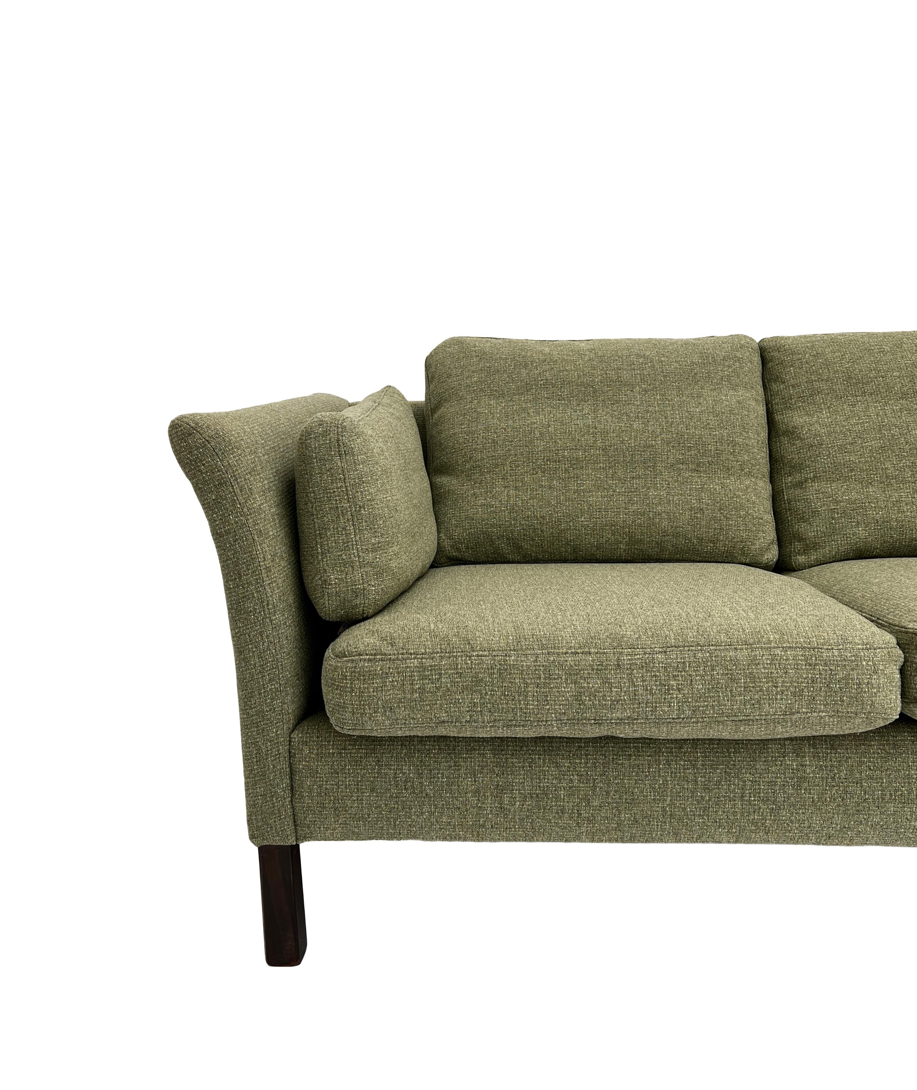 Mid-20th Century Danish Mogens Hansen Sage Green Wool 3 Seater Sofa Mid Century 1960s For Sale