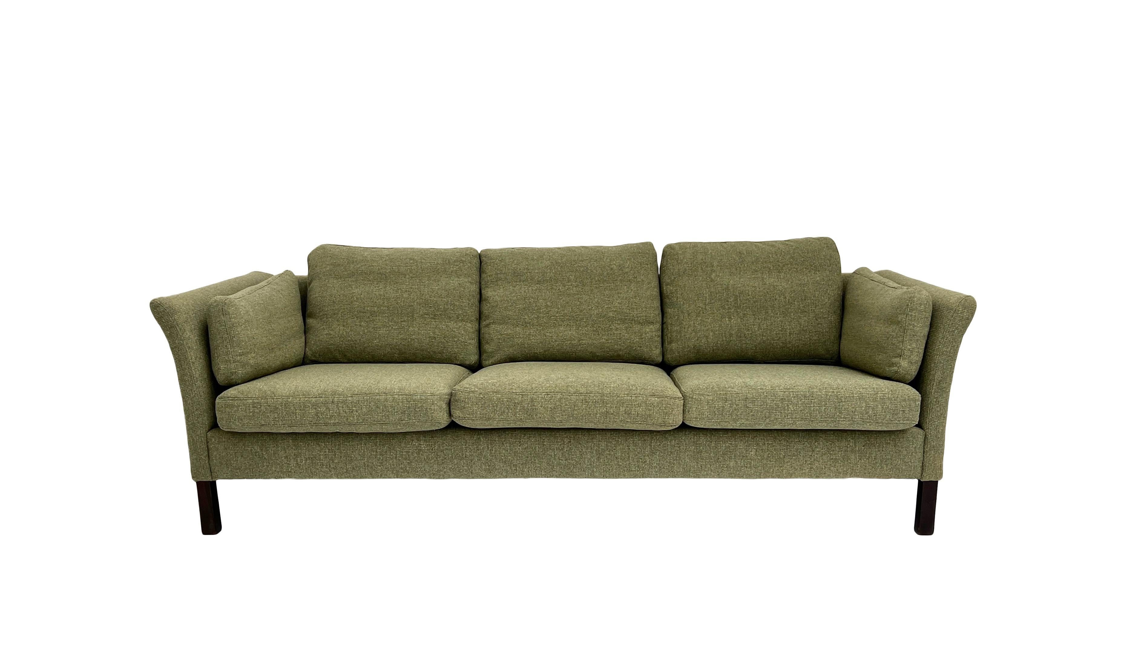 Danish Mogens Hansen Sage Green Wool 3 Seater Sofa Mid Century 1960s For Sale 1