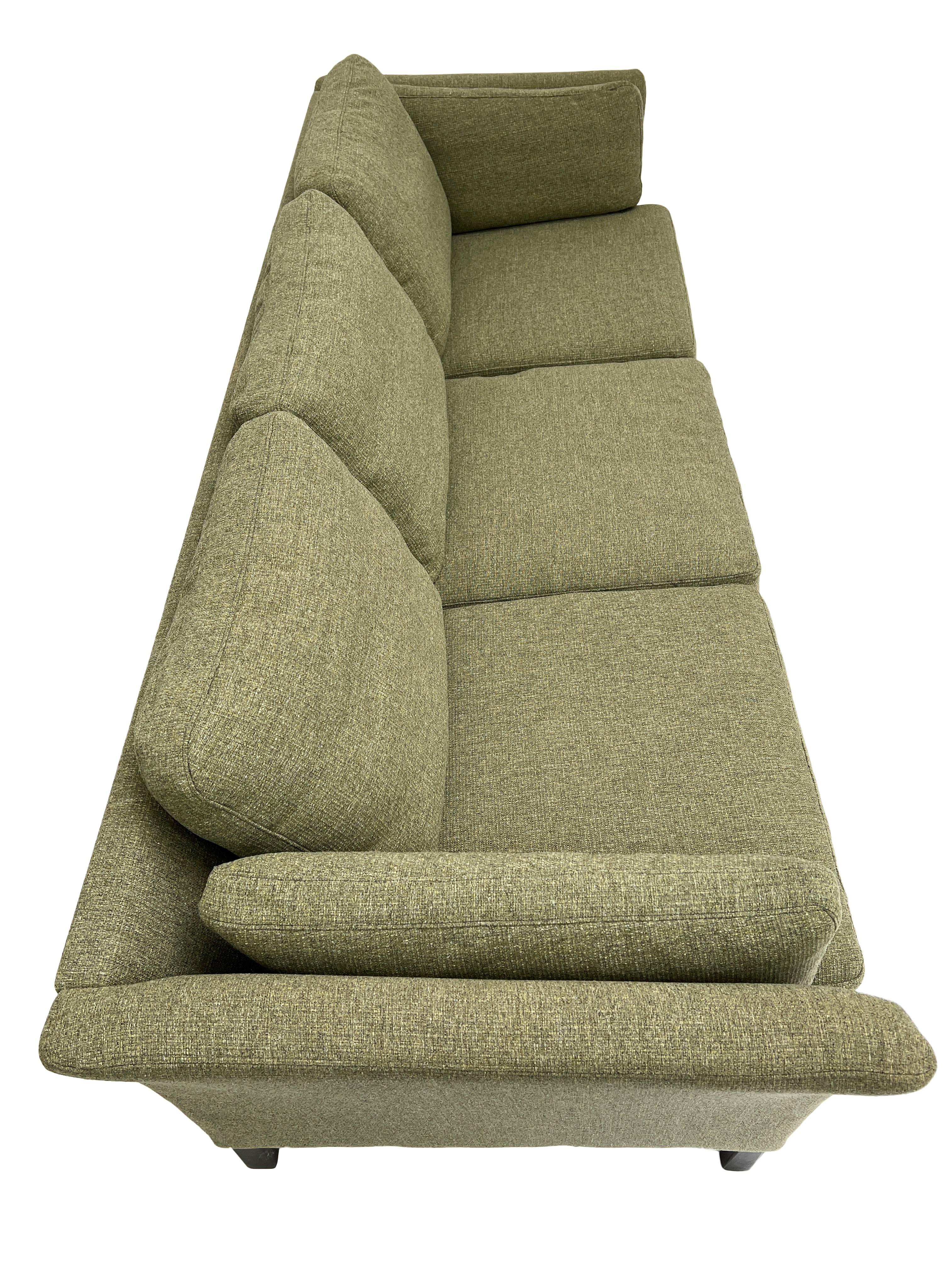 Danish Mogens Hansen Sage Green Wool 3 Seater Sofa Mid Century 1960s 3
