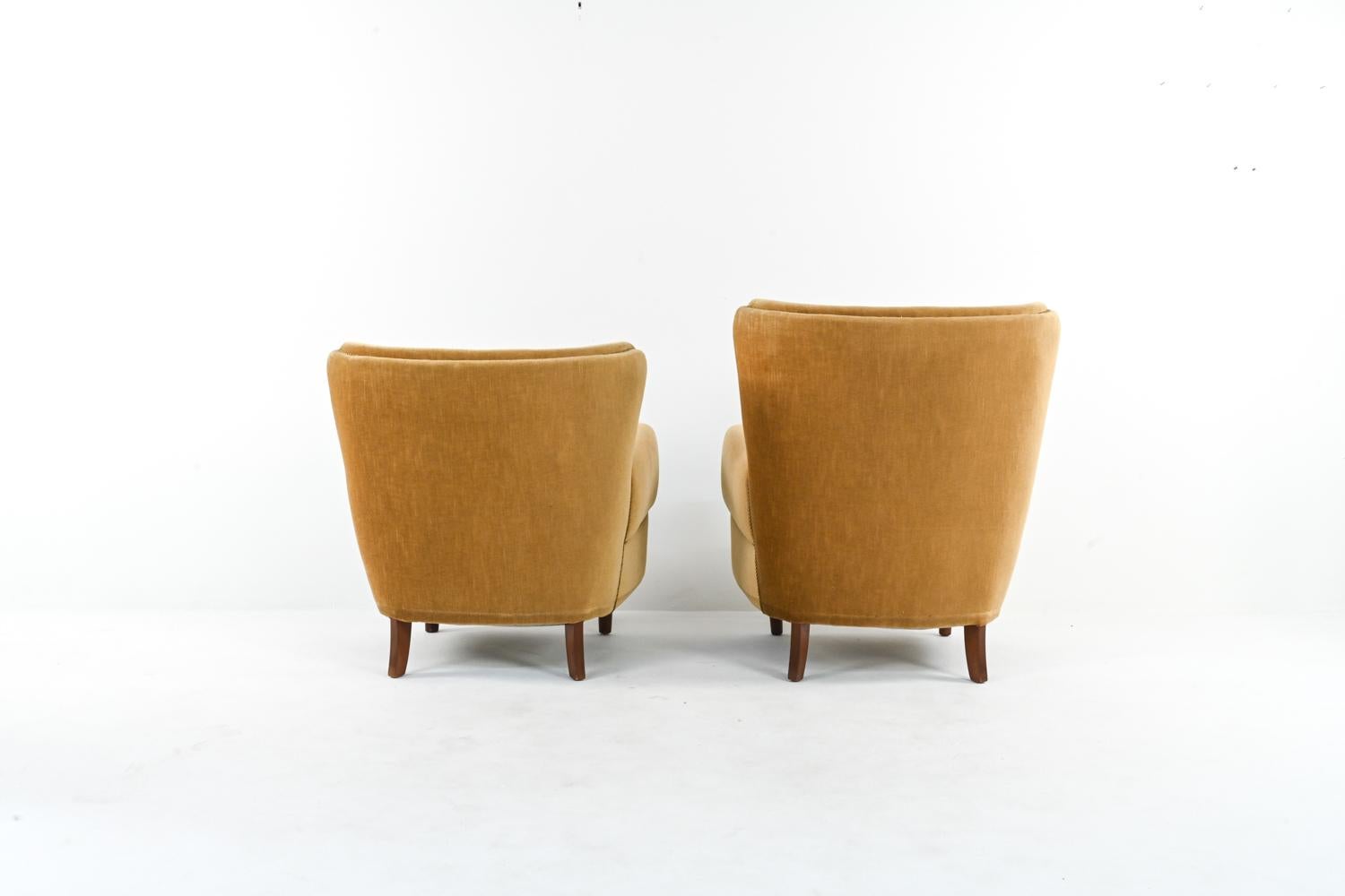 20th Century Danish Mohair His & Hers Easy Chairs Attributed to Fritz Hansen, c. 1950's