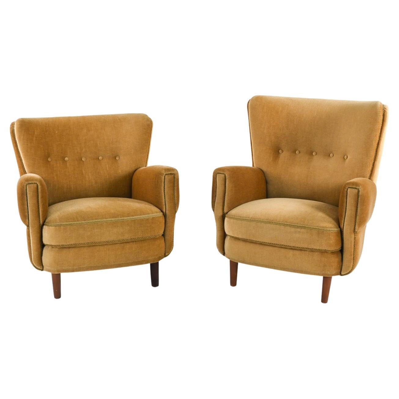 Danish Mohair His & Hers Easy Chairs Attributed to Fritz Hansen, c. 1950's