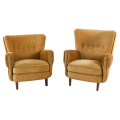 Danish Mohair His & Hers Easy Chairs Attributed to Fritz Hansen, c. 1950's