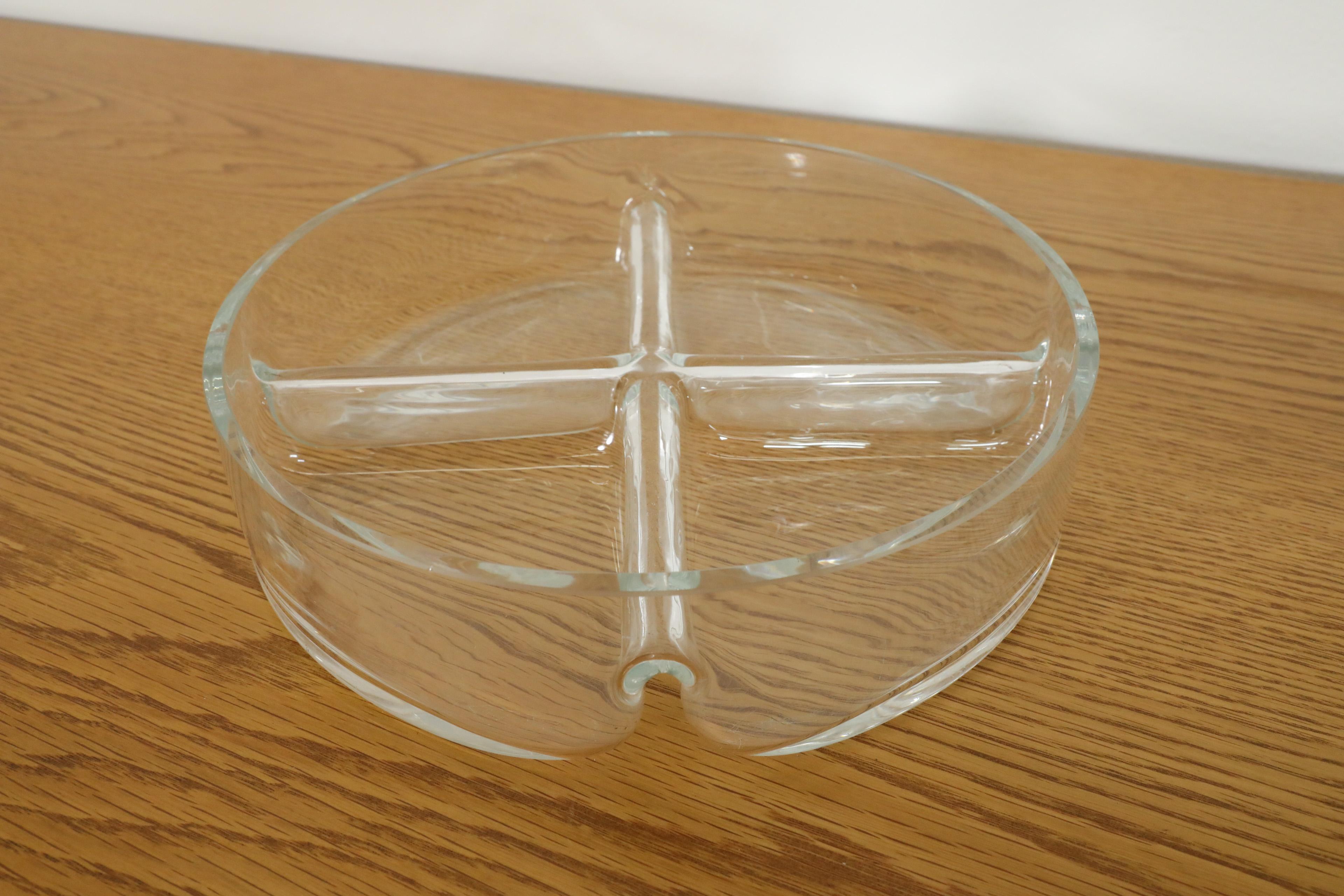 Mid-Century Modern Danish Mold Blown Glass Condiment Bowl with Four Sections For Sale
