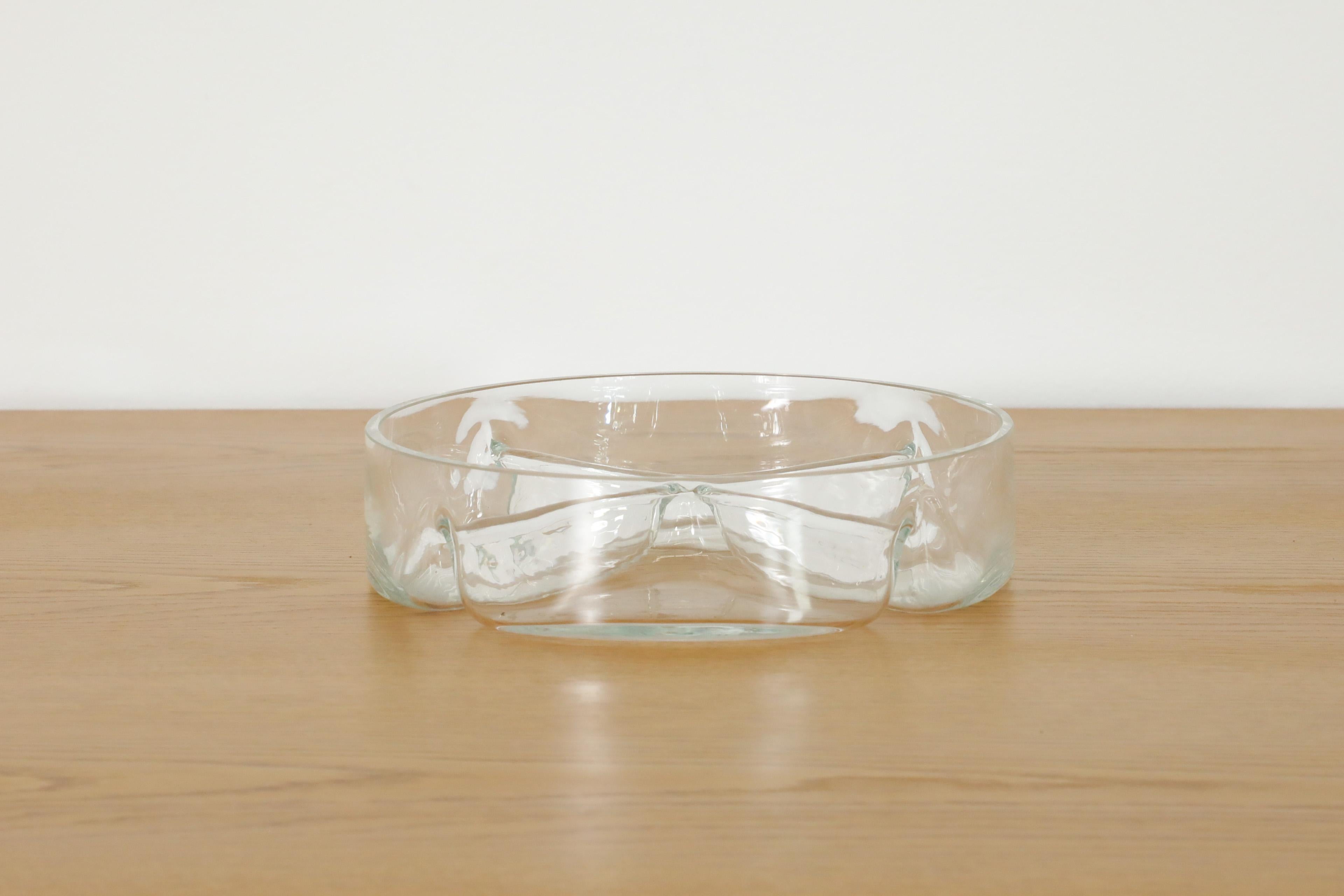 Molded Danish Mold Blown Glass Condiment Bowl with Four Sections For Sale