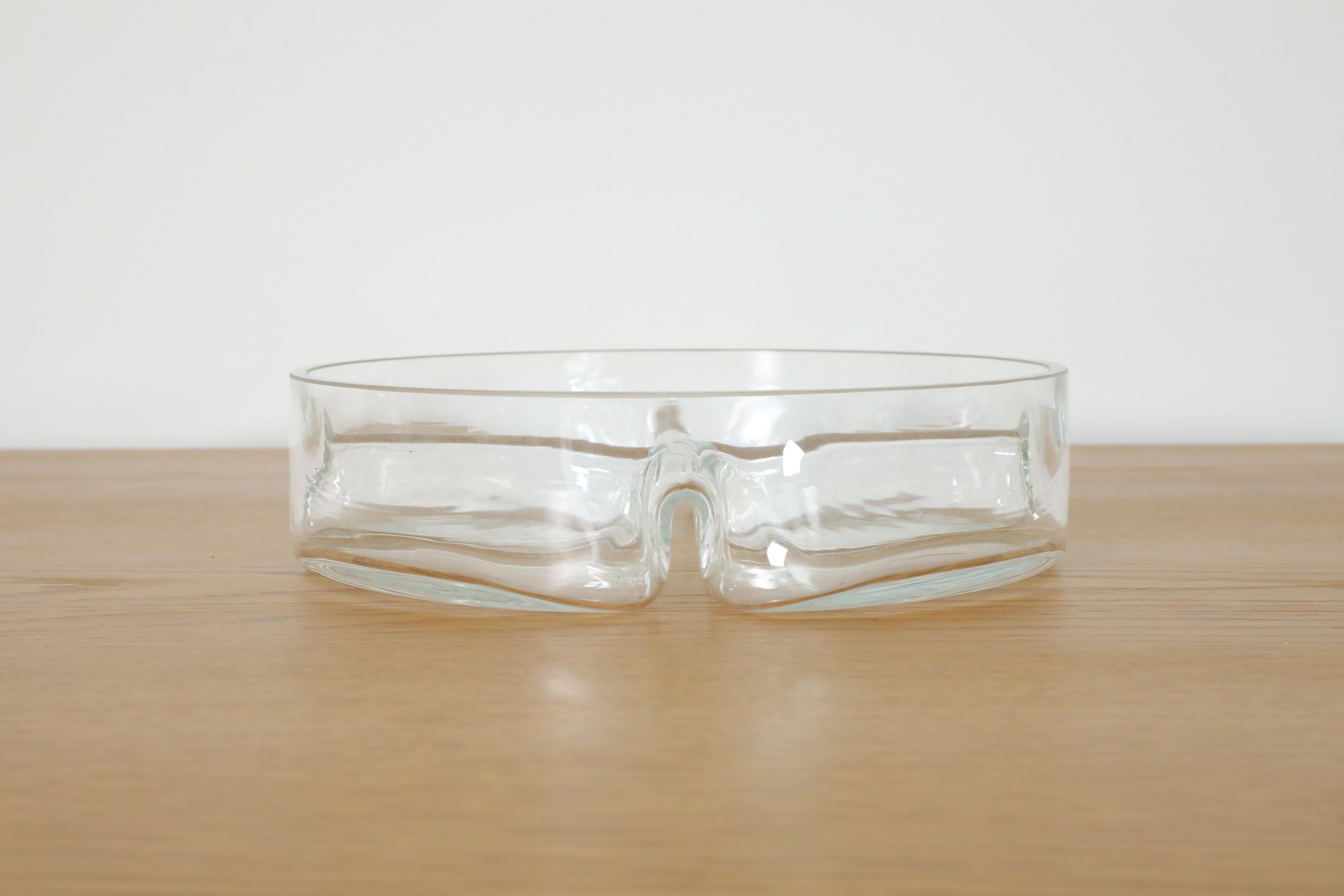 Danish Mold Blown Glass Condiment Bowl with Four Sections In Good Condition For Sale In Los Angeles, CA