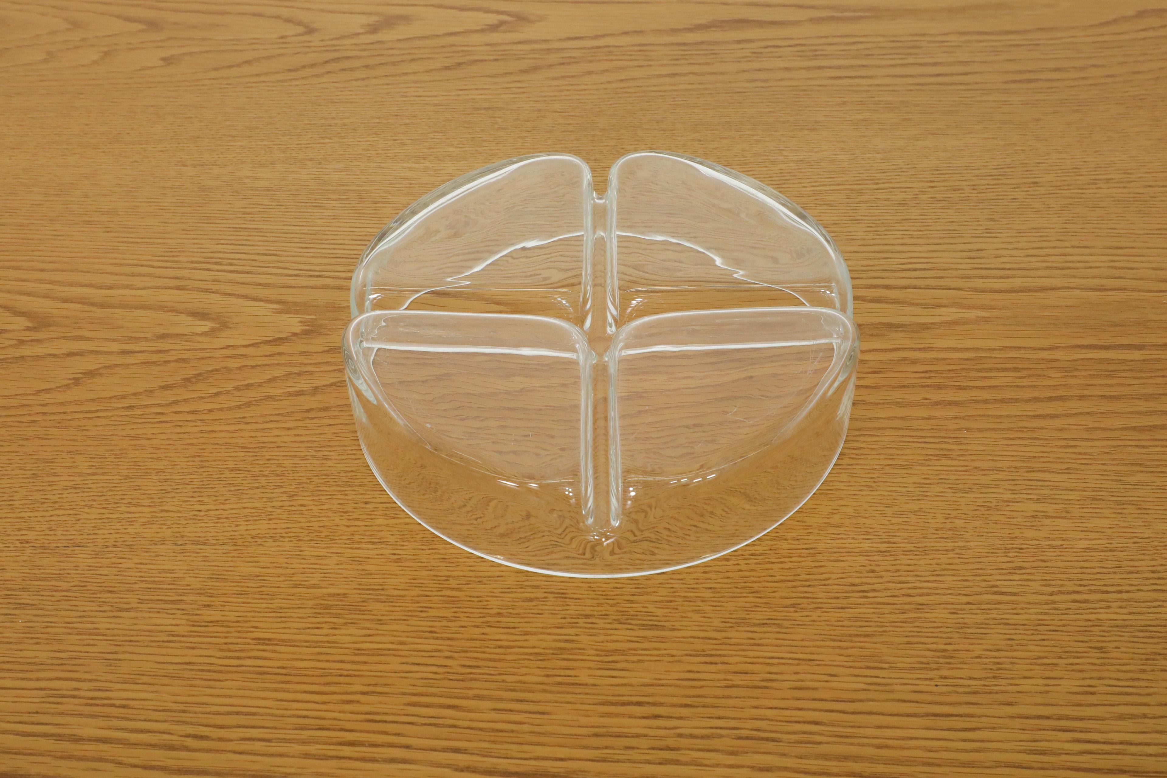 Mid-20th Century Danish Mold Blown Glass Condiment Bowl with Four Sections For Sale