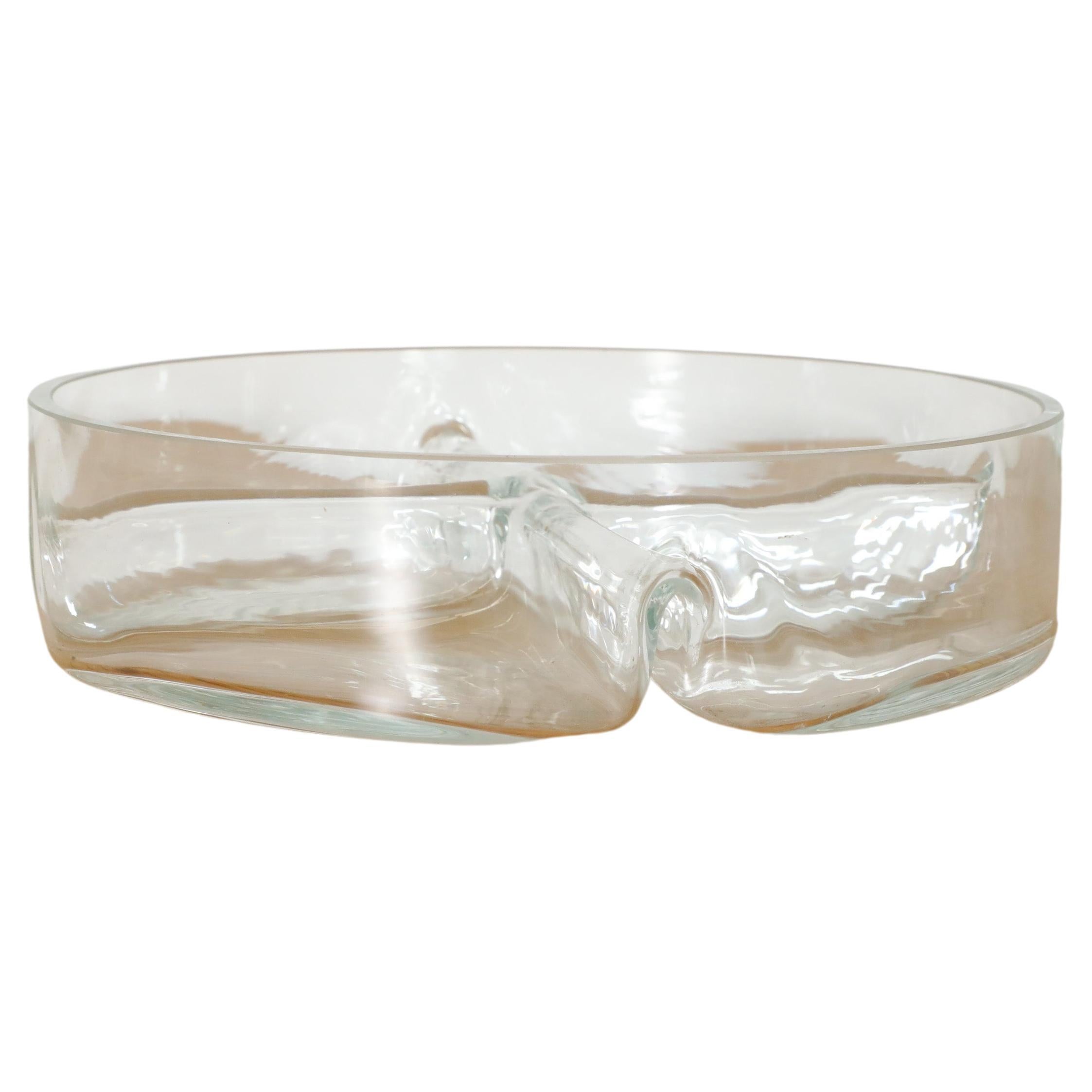 Danish Mold Blown Glass Condiment Bowl with Four Sections For Sale