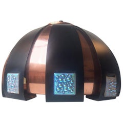 Danish 'Moonscape' Copper Ceiling Lamp by Werner Schou for Coronell, 1960s