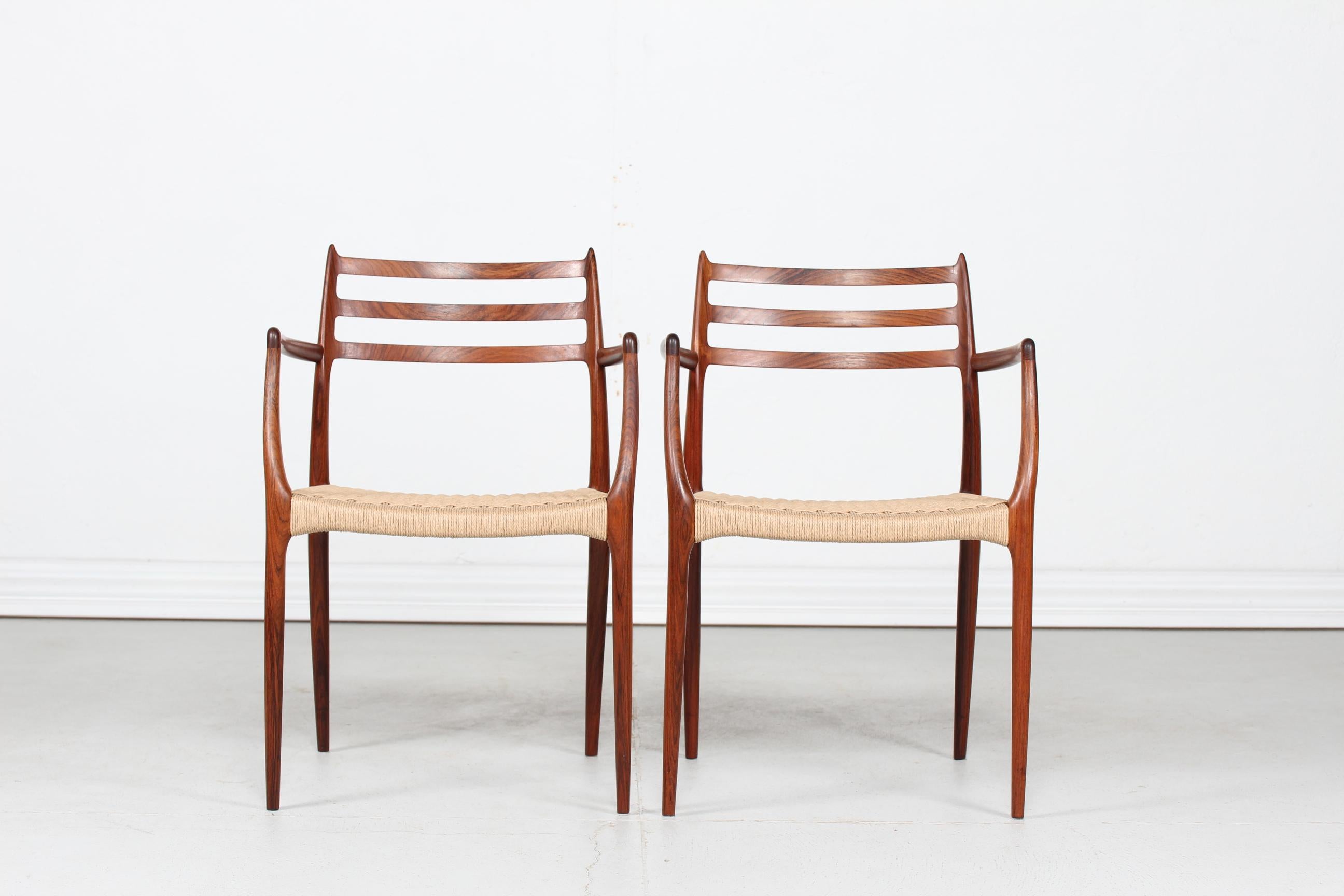 Mid-Century Modern Danish N. O. Møller Pair of Armchairs No. 62  of Rosewood Made by J.L. Møller