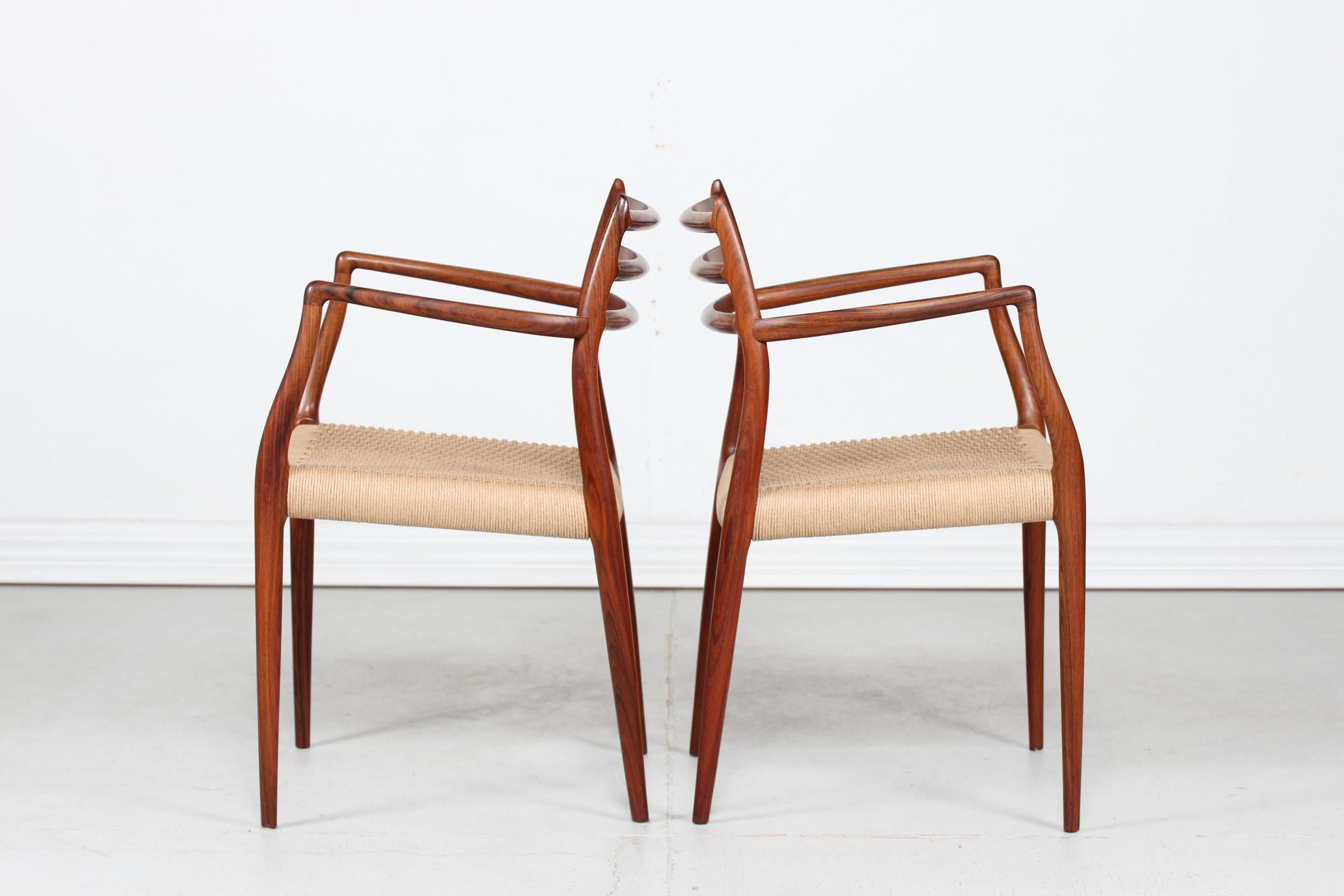 20th Century Danish N. O. Møller Pair of Armchairs No. 62  of Rosewood Made by J.L. Møller