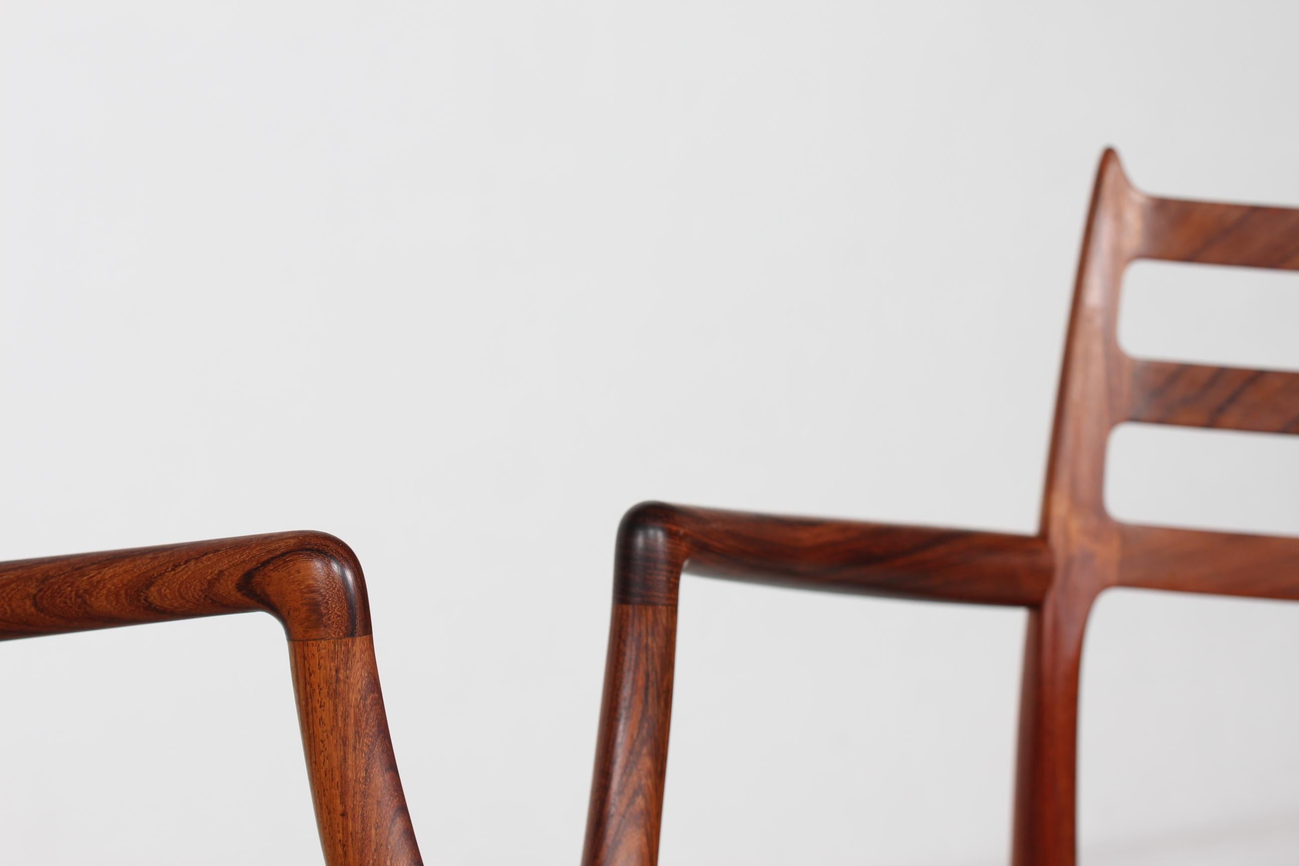 Papercord Danish N. O. Møller Pair of Armchairs No. 62  of Rosewood Made by J.L. Møller