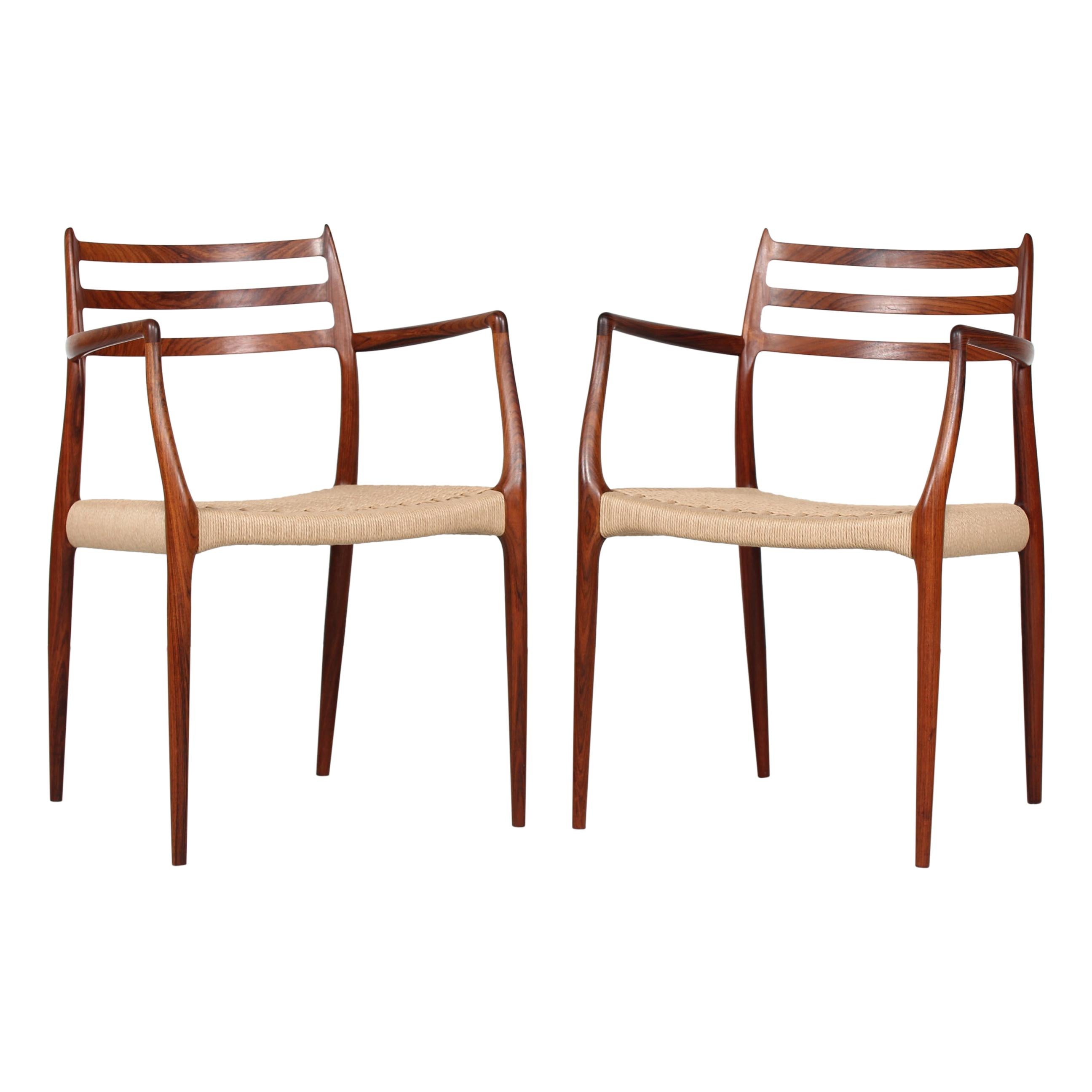Danish N. O. Møller Pair of Armchairs No. 62  of Rosewood Made by J.L. Møller