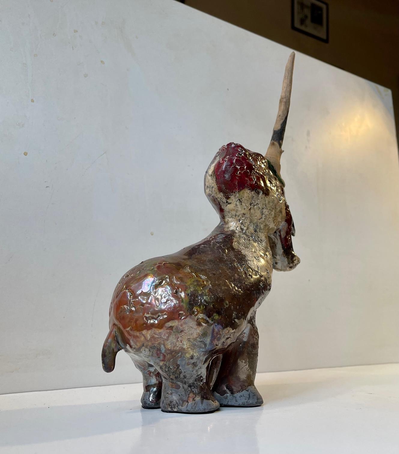 Contemporary Danish Naive Unicorn in Raku Burnt Stoneware For Sale