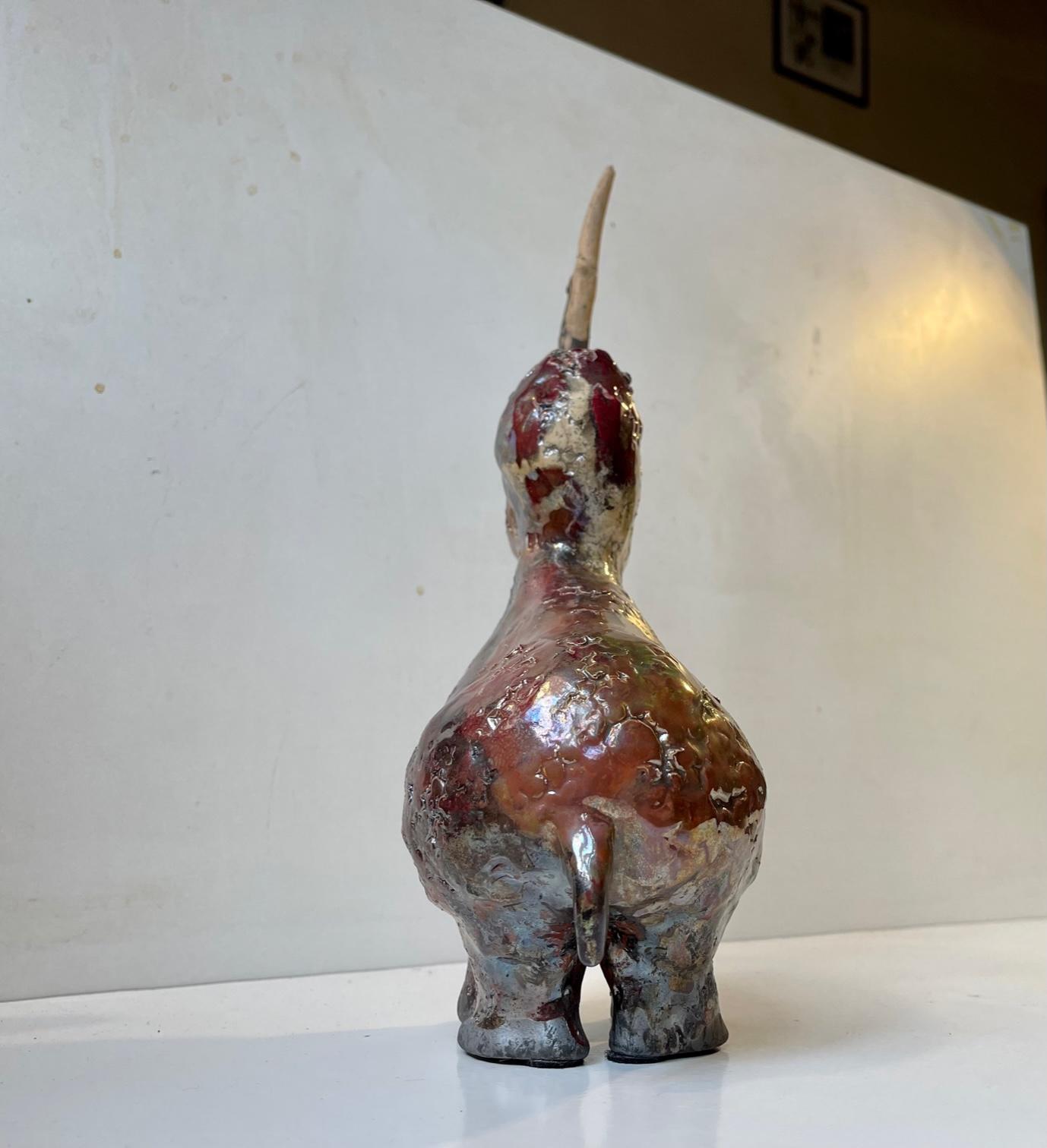 Danish Naive Unicorn in Raku Burnt Stoneware For Sale 2