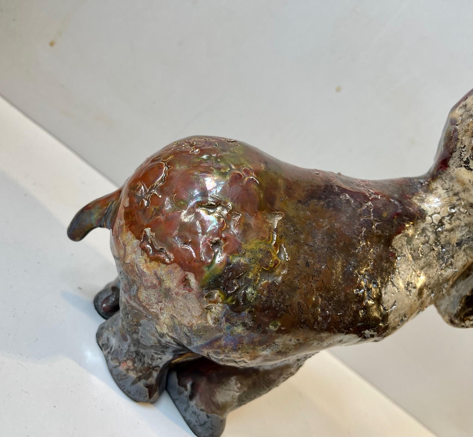 Danish Naive Unicorn in Raku Burnt Stoneware For Sale 3