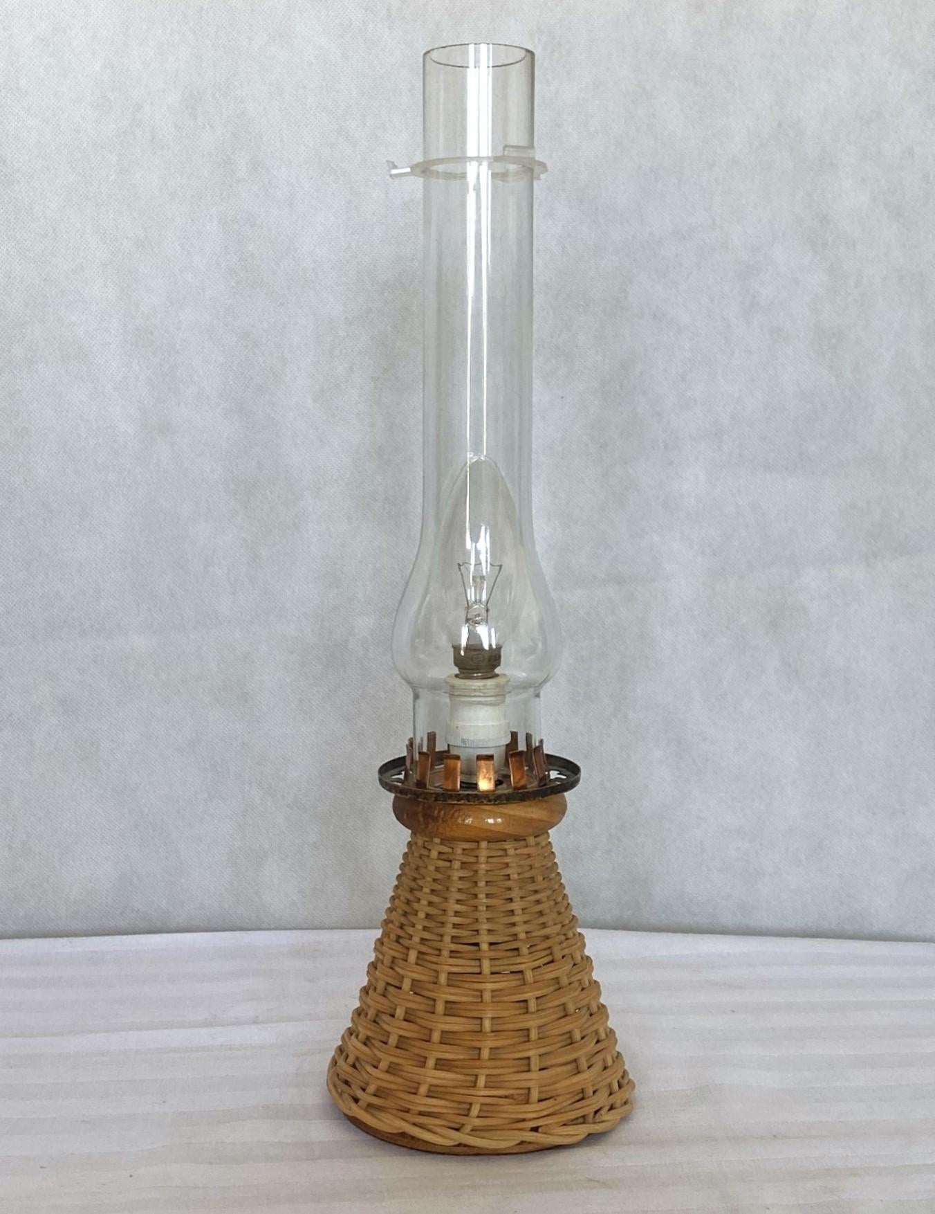 Danish Wicker Glass Table Lamp, Denmark, 1950s For Sale 5