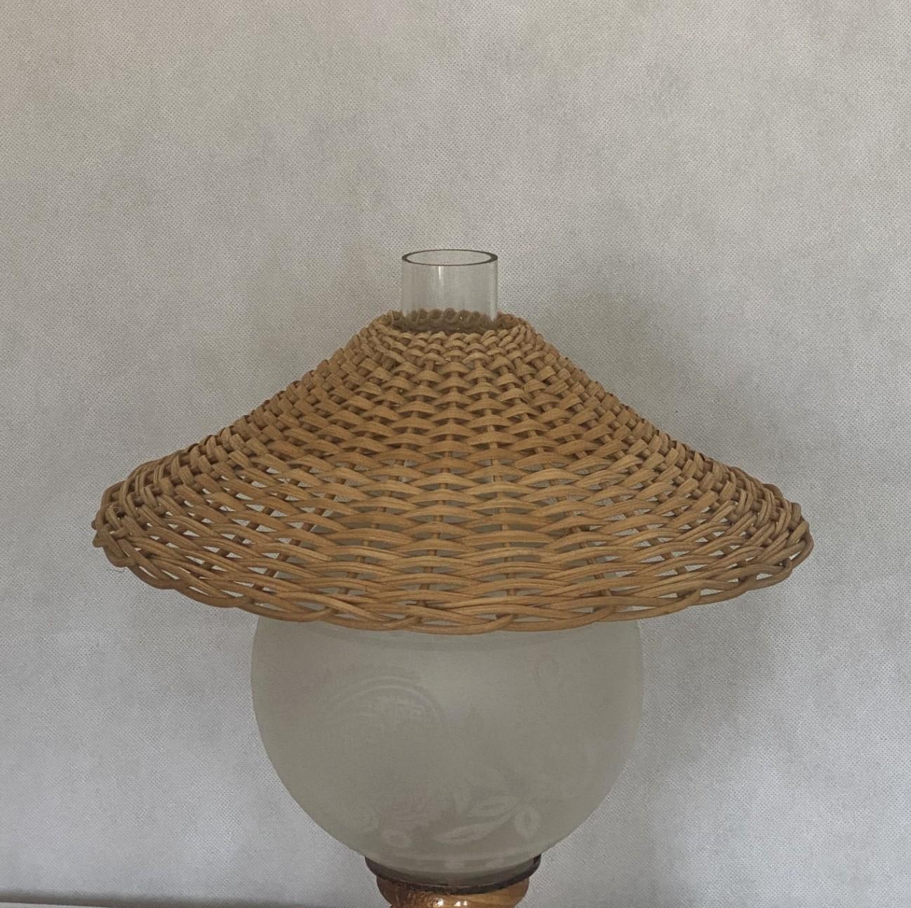 Danish Wicker Glass Table Lamp, Denmark, 1950s In Good Condition For Sale In Frankfurt am Main, DE