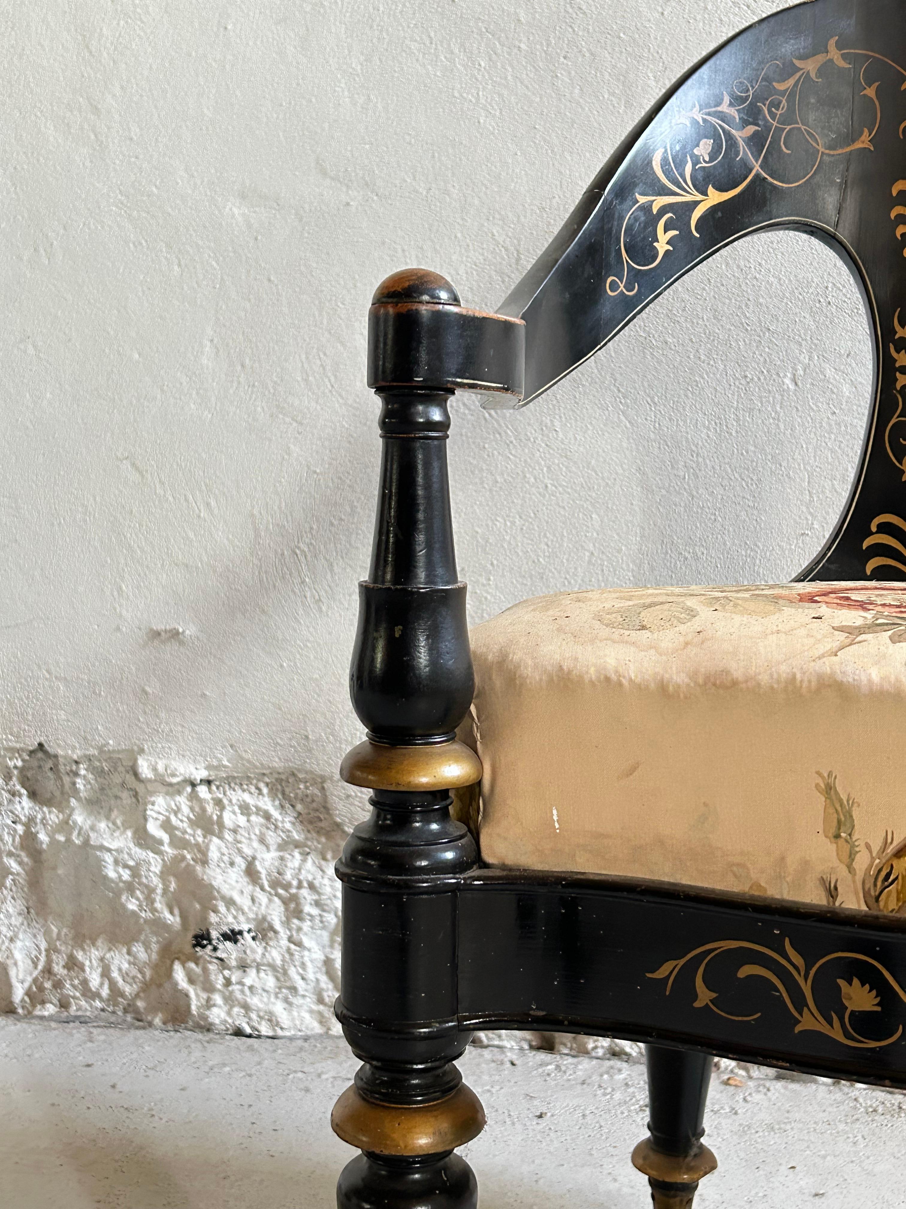 Neoclassical Danish neoclassical chair original painted decorations, Denmark 1860’s For Sale