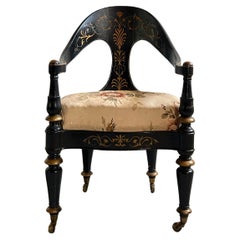 Antique Danish neoclassical chair original painted decorations, Denmark 1860’s