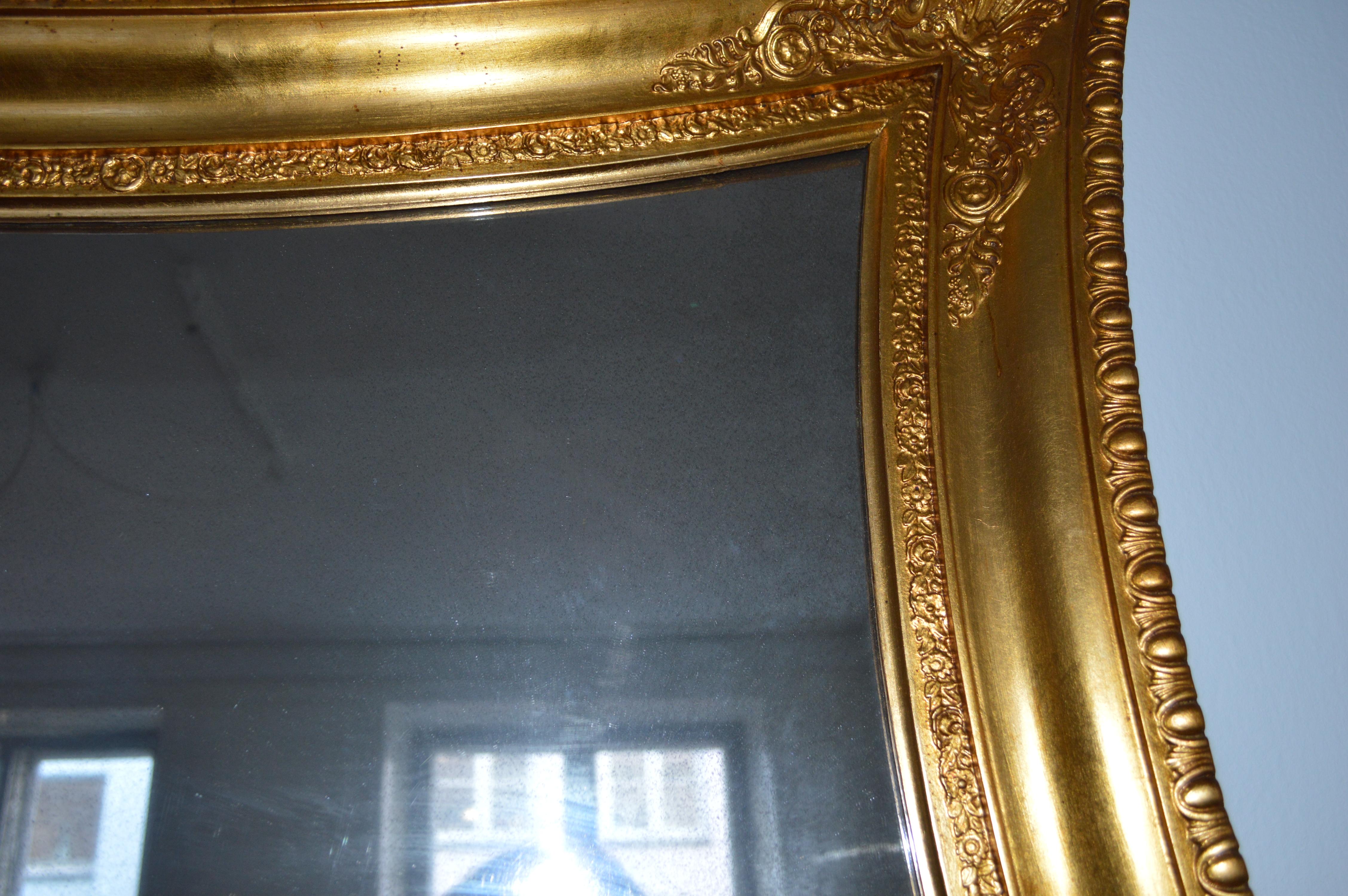 Large Danish Neoclassical Giltwood Concave Sided Mirror In Good Condition For Sale In Haddonfield, NJ