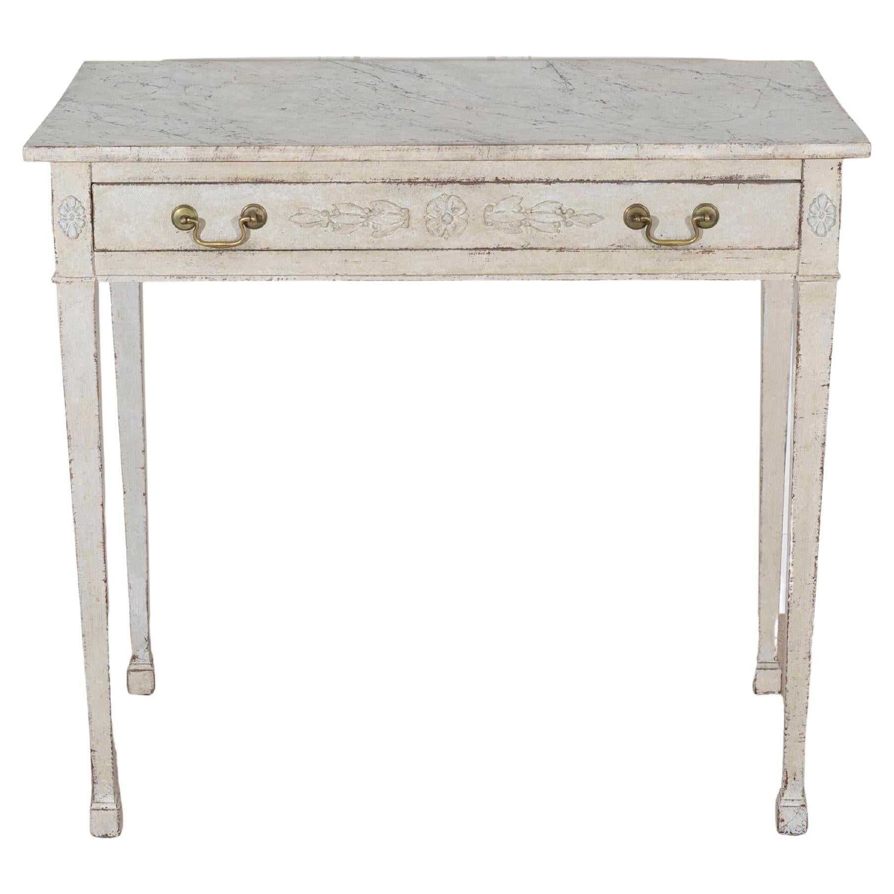 Mesa consola neoclásica danesa pintada con tapa jaspeada, circa 1820 en venta