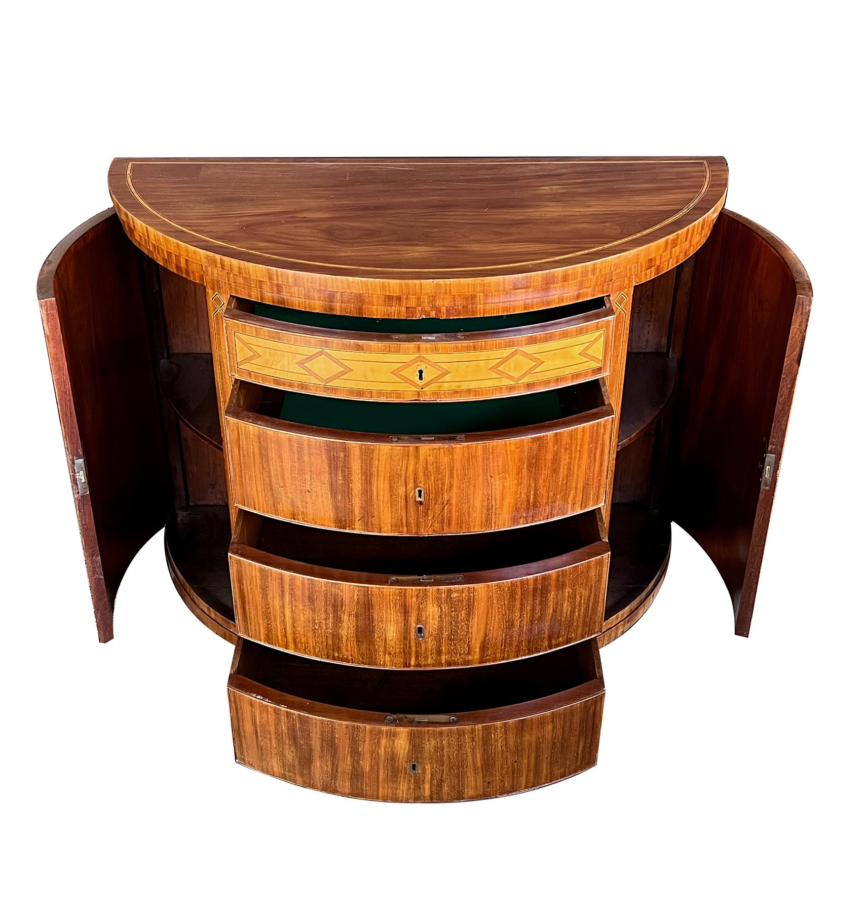 Inlay Danish Neoclassical Style Inlaid Mahogany Demi-lune Four-drawer Cabinet For Sale