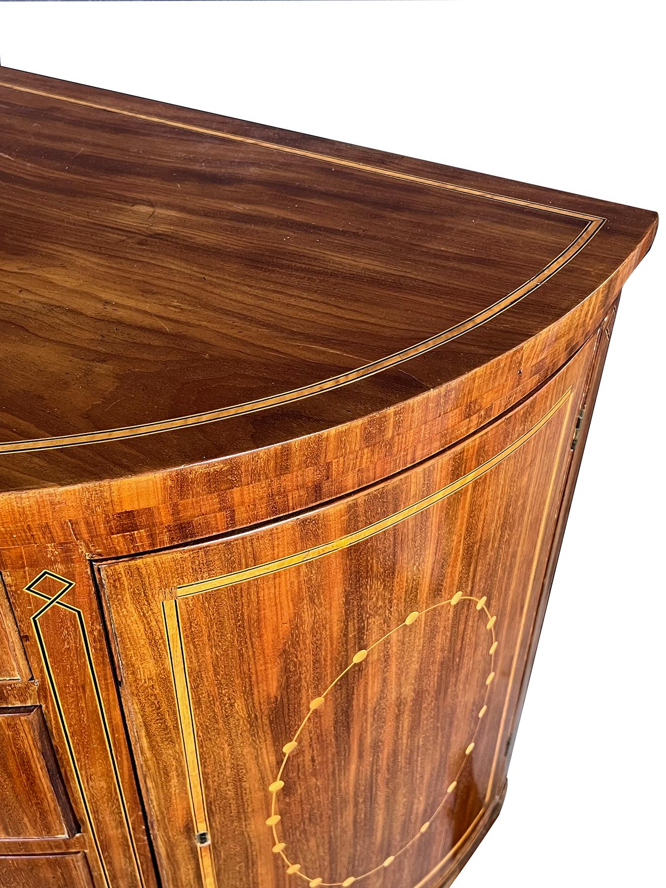 Danish Neoclassical Style Inlaid Mahogany Demi-lune Four-drawer Cabinet In Good Condition For Sale In San Francisco, CA