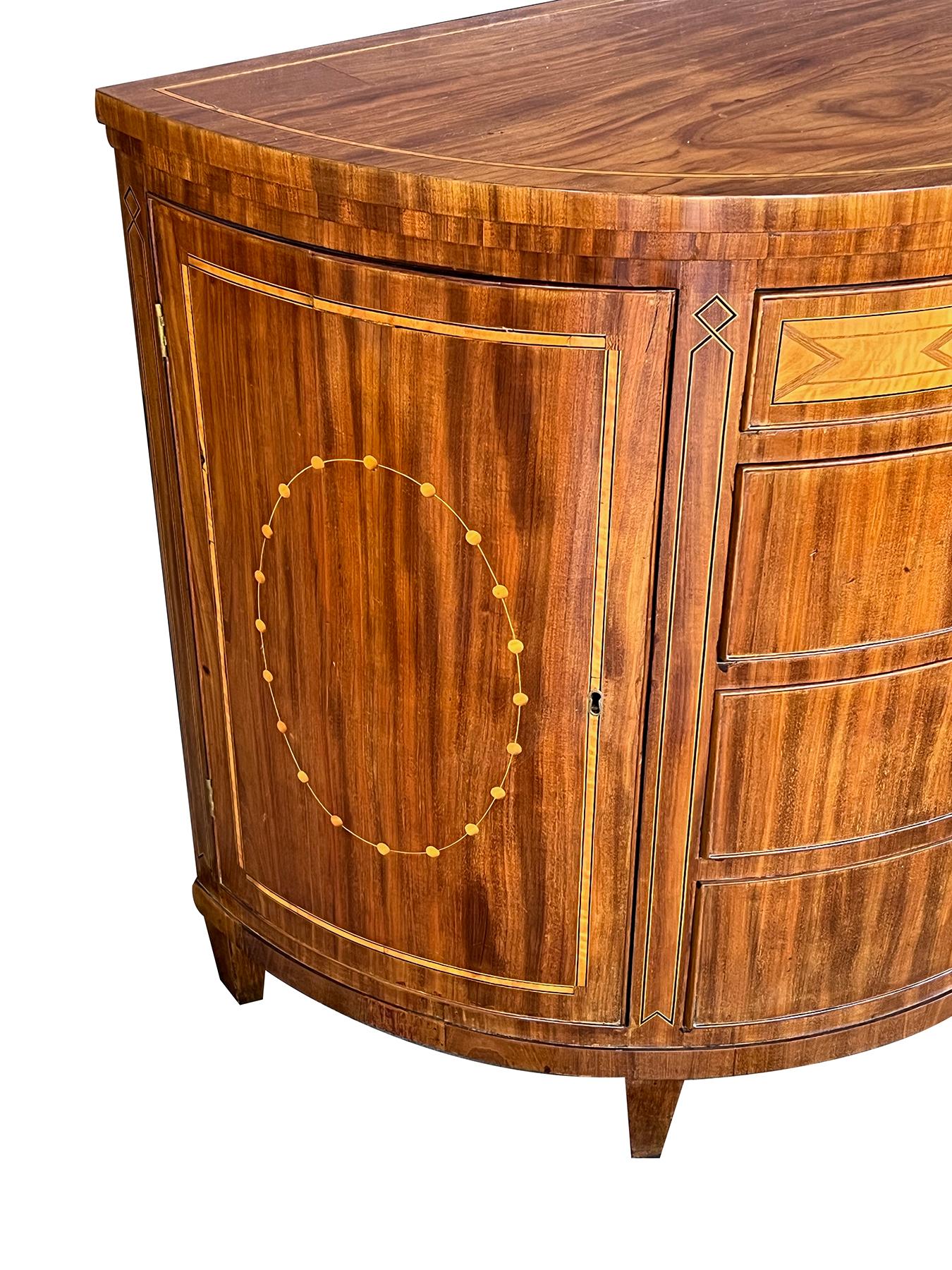 19th Century Danish Neoclassical Style Inlaid Mahogany Demi-lune Four-drawer Cabinet For Sale