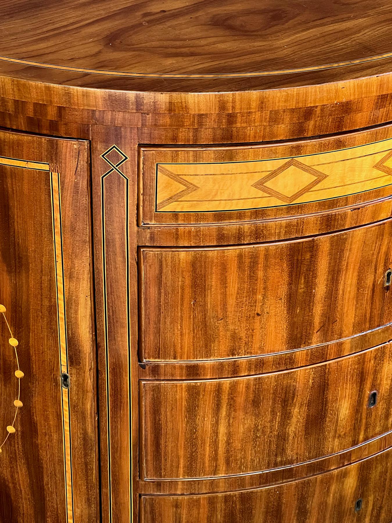 Danish Neoclassical Style Inlaid Mahogany Demi-lune Four-drawer Cabinet For Sale 1