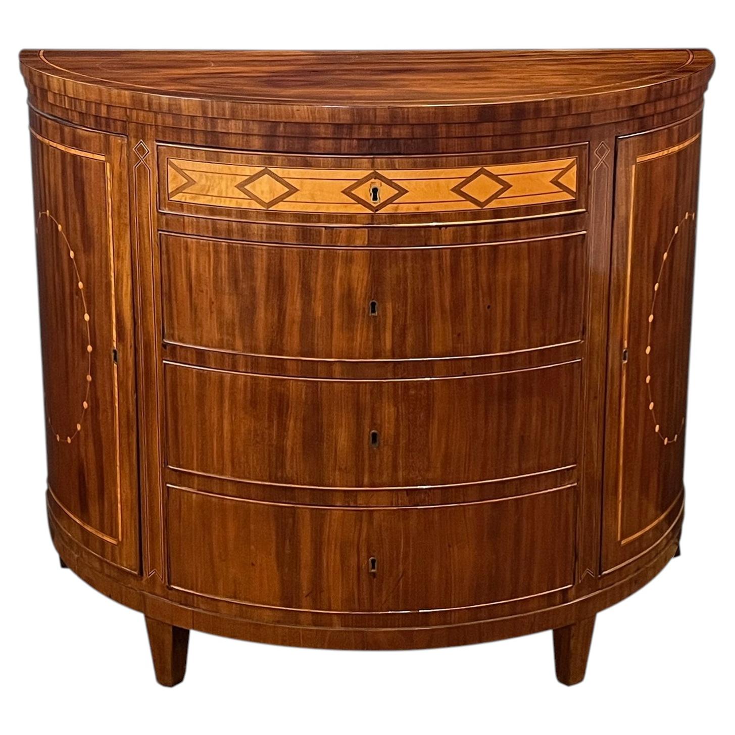 Danish Neoclassical Style Inlaid Mahogany Demi-lune Four-drawer Cabinet