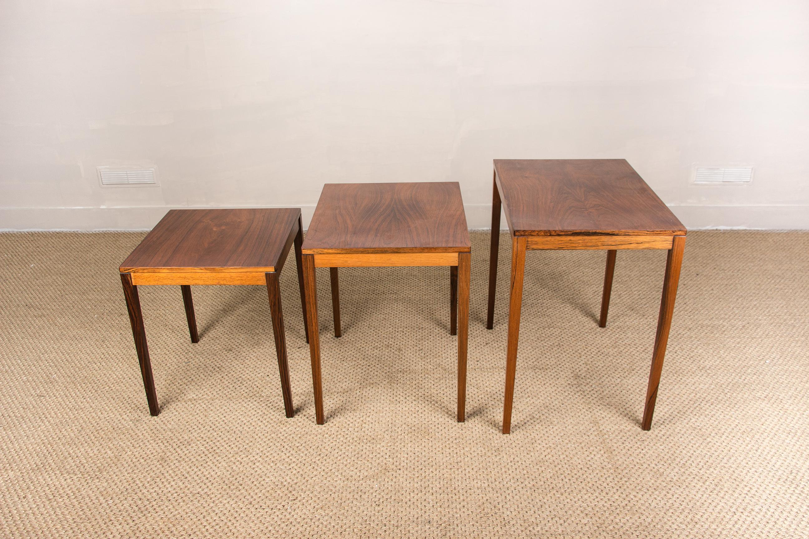 Danish Nesting Tables in Rio Rosewood by Johannes Andersen for CFC Silkeborg, 19 5
