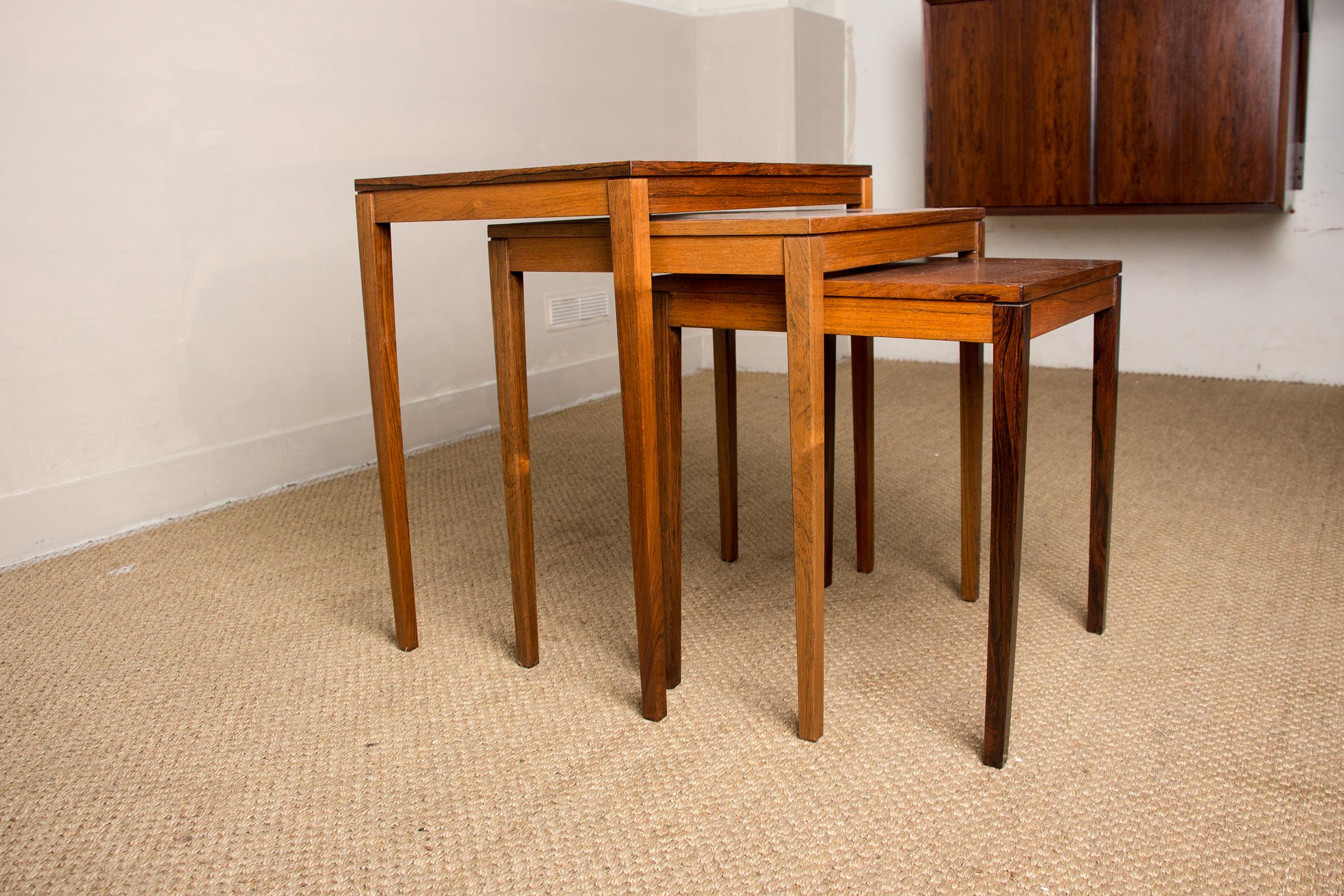 Mid-20th Century Danish Nesting Tables in Rio Rosewood by Johannes Andersen for CFC Silkeborg, 19