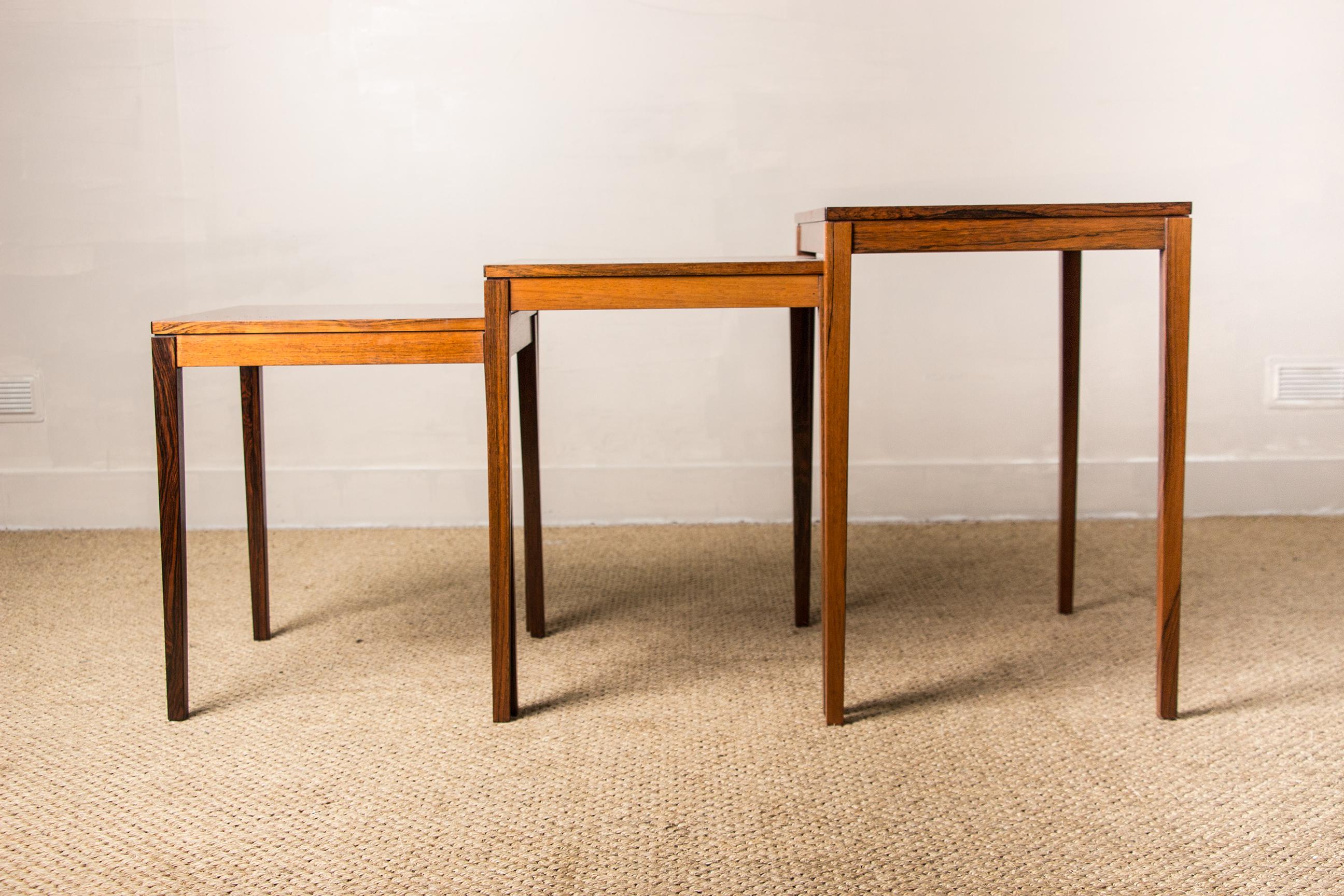 Danish Nesting Tables in Rio Rosewood by Johannes Andersen for CFC Silkeborg, 19 1
