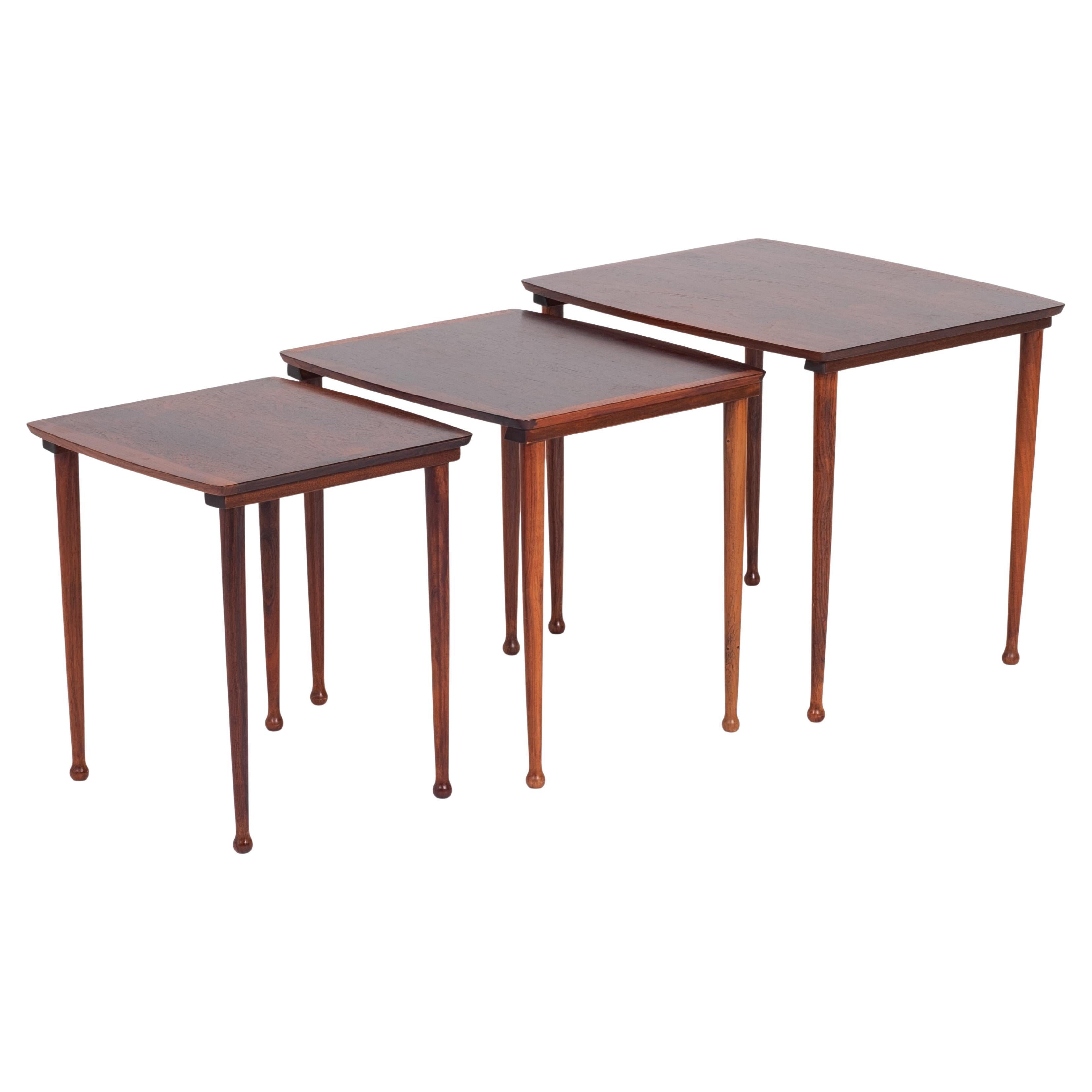Danish Nesting Tables in Rosewood from Møbel Intarsia, 1960s, Set of 3 For Sale