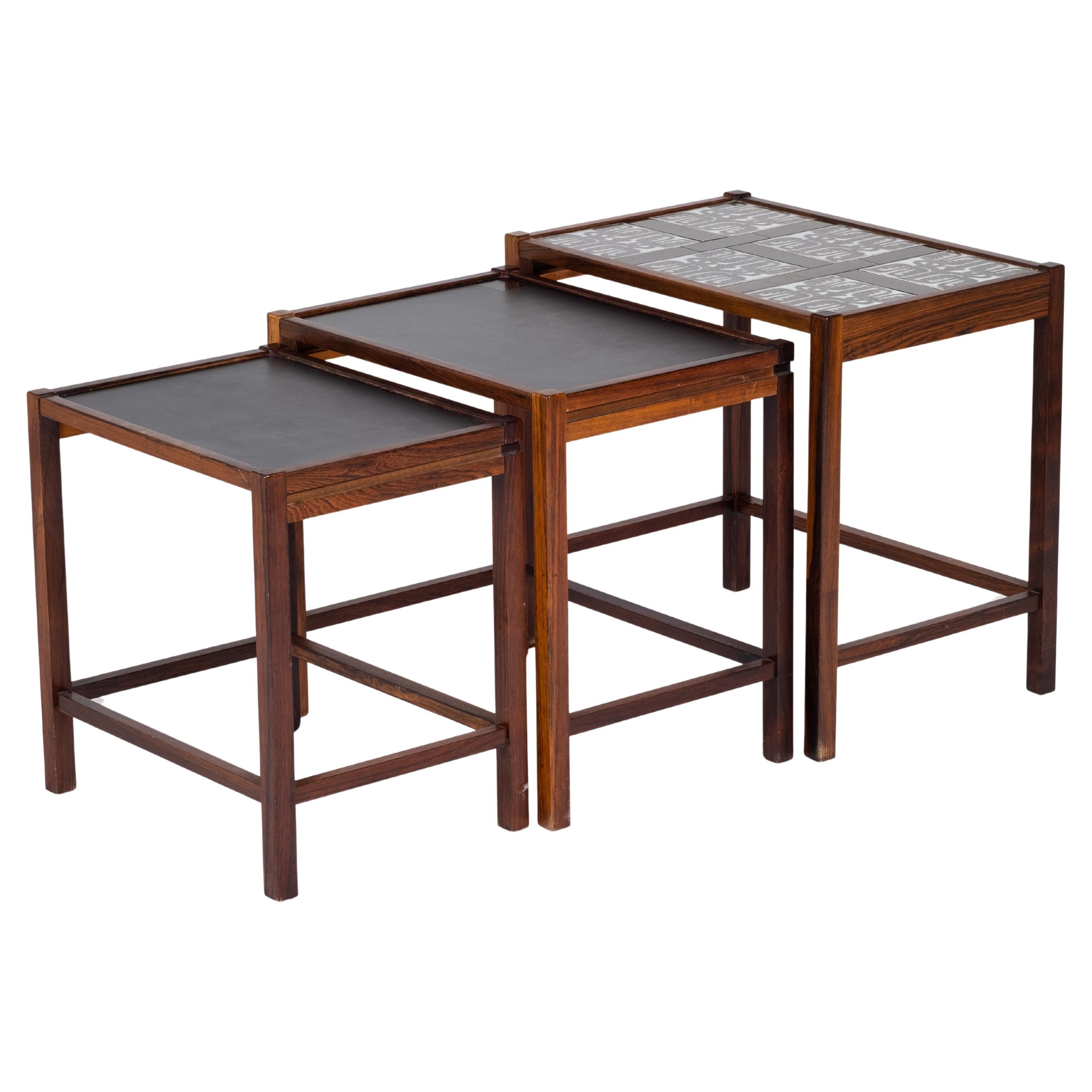 Danish Nesting Tables in Rosewood with Tiles, 1960s, Set of 3 For Sale