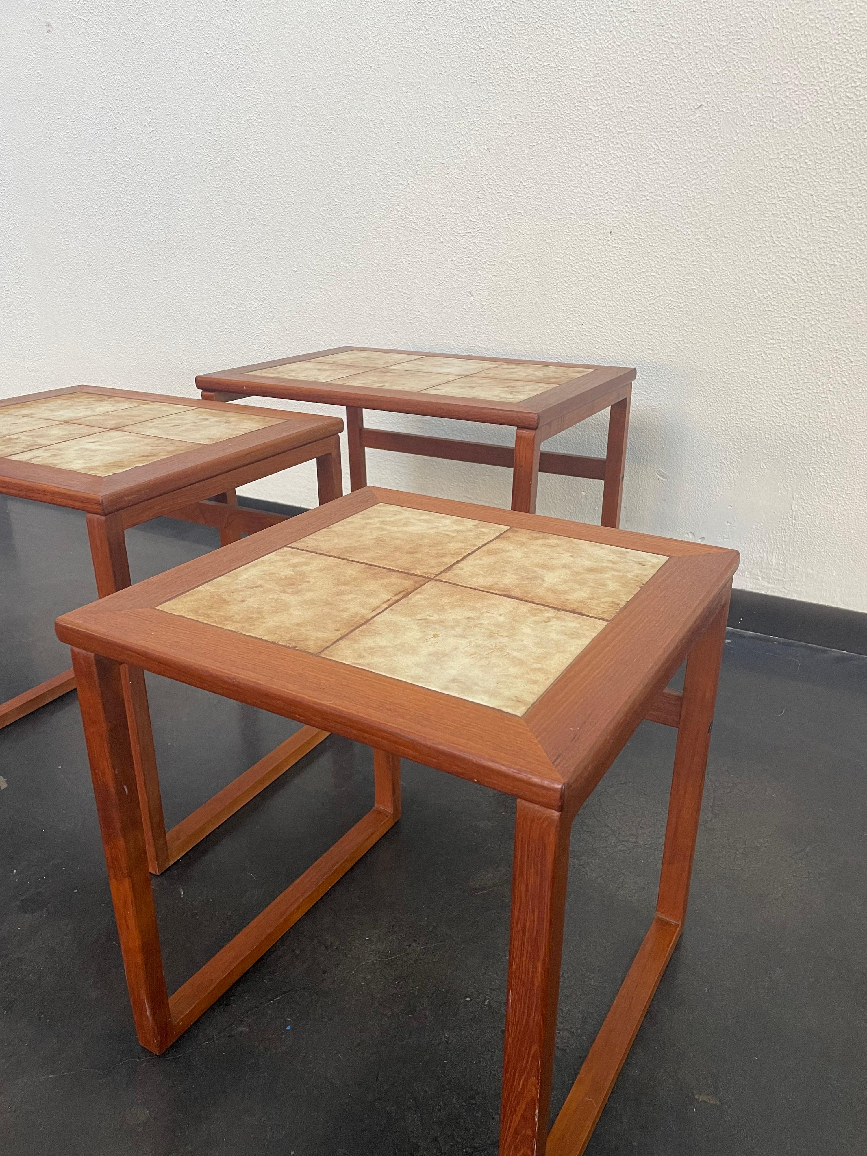 Danish Nesting Tables with Ceramic Tile Top In Good Condition In Philadelphia, PA