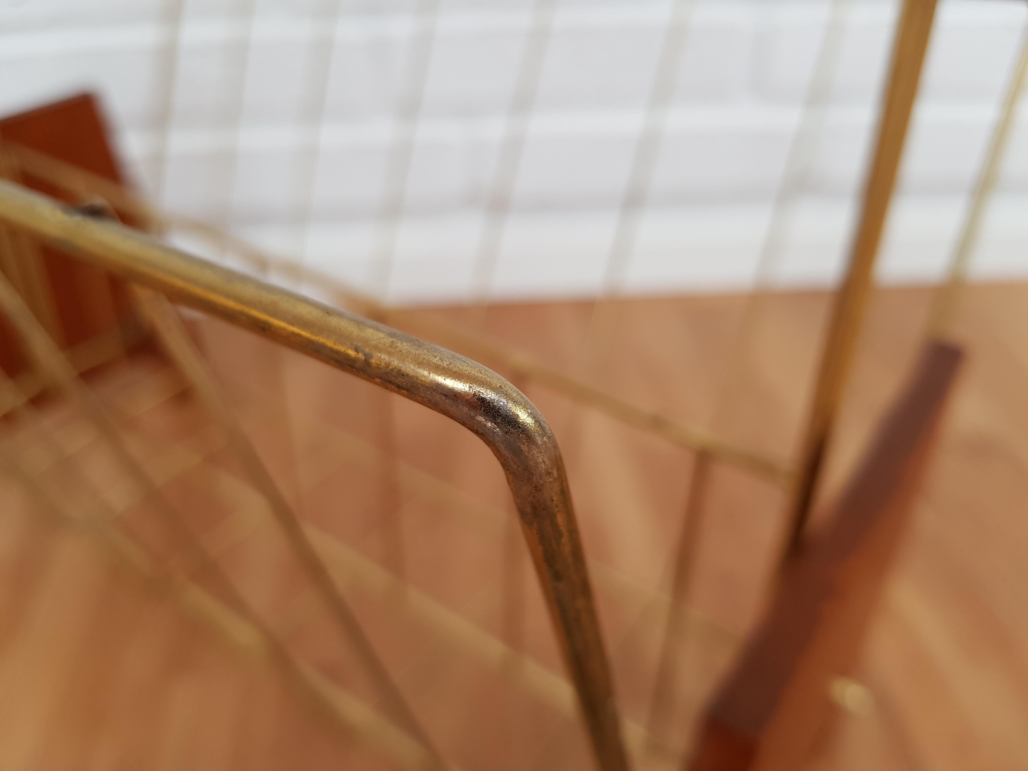 Danish Newspaper Holder, Teak Wood, Brass, 1960s For Sale 4