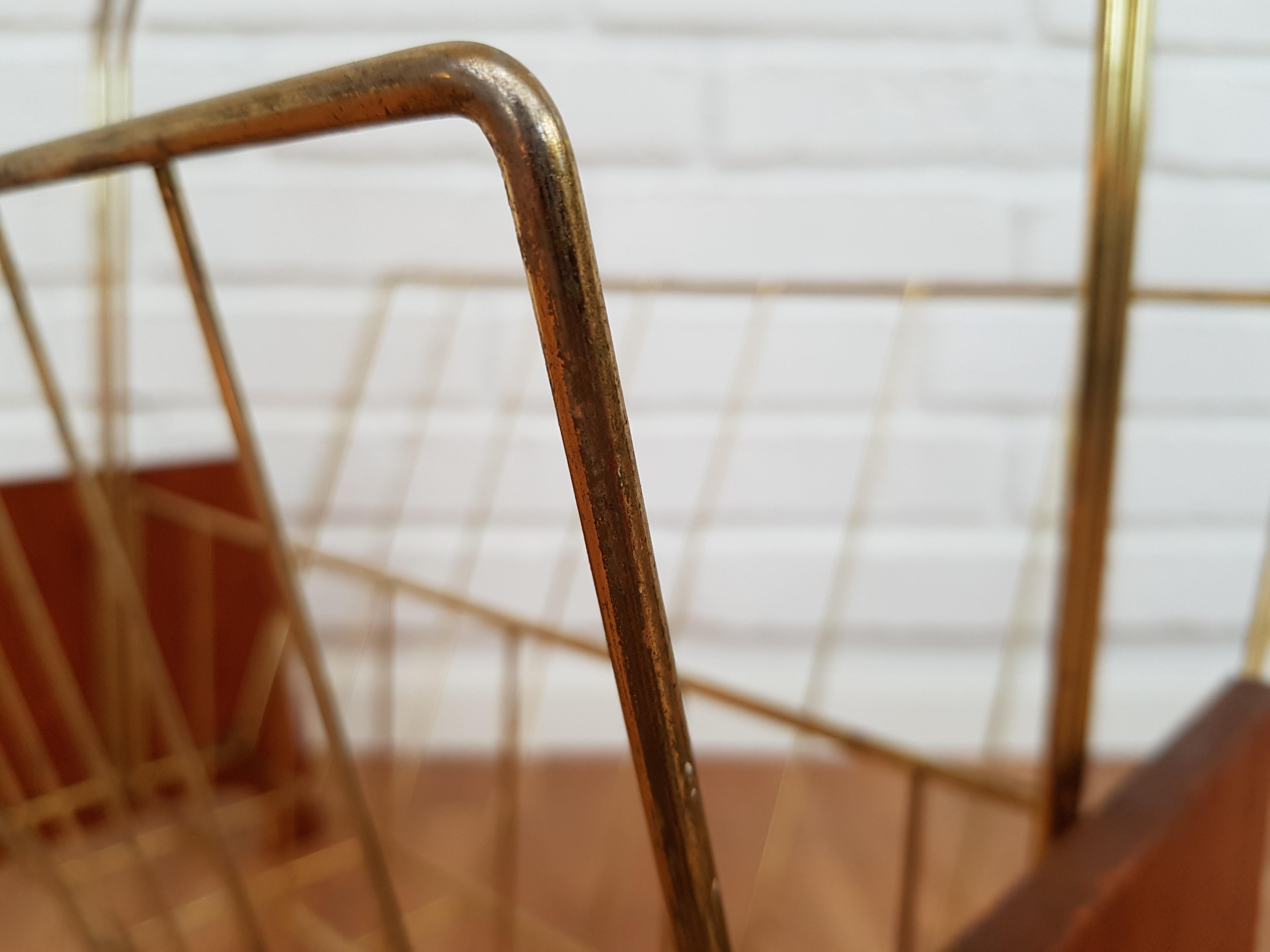 Danish Newspaper Holder, Teak Wood, Brass, 1960s For Sale 8