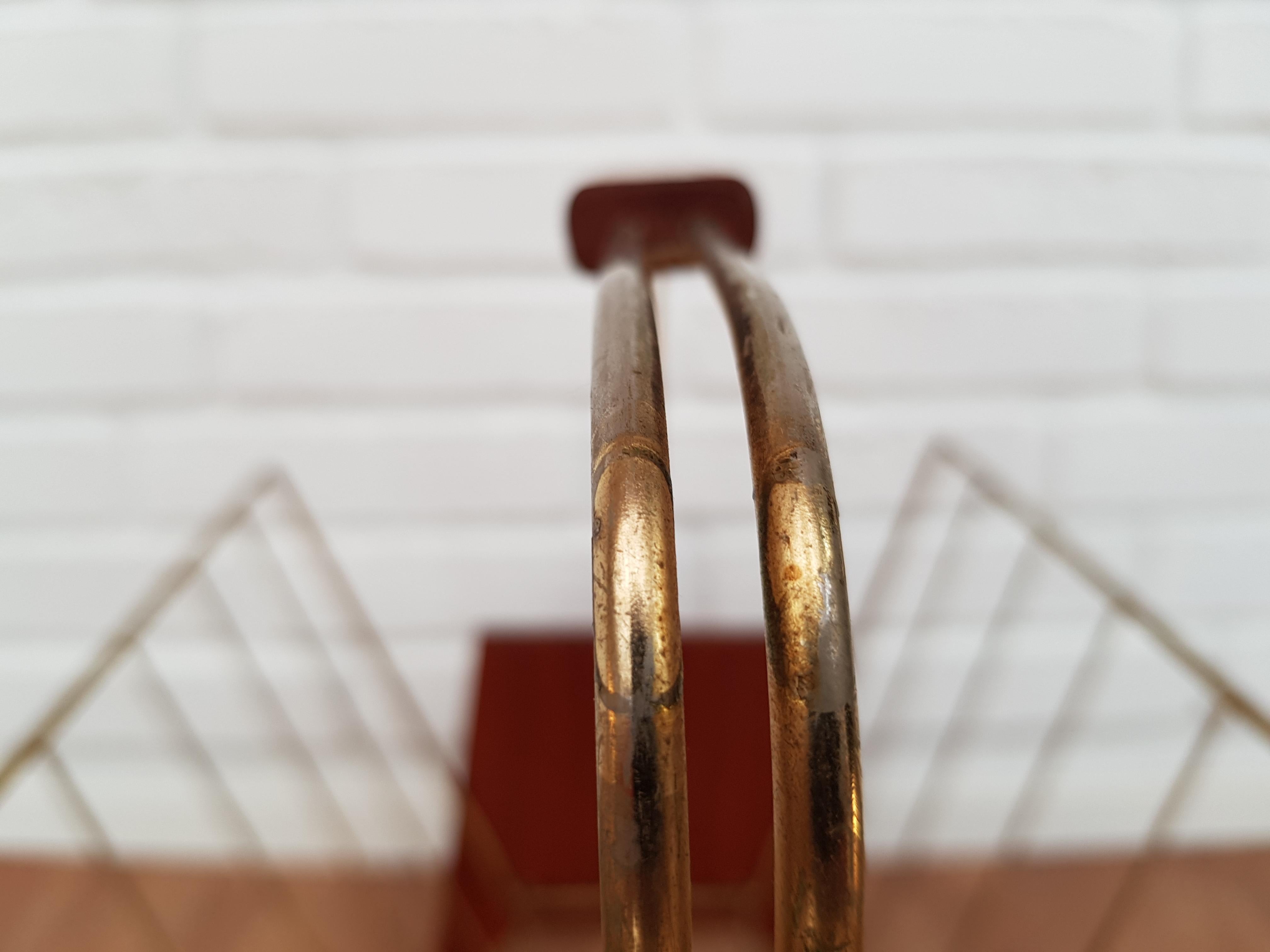Danish Newspaper Holder, Teak Wood, Brass, 1960s For Sale 10